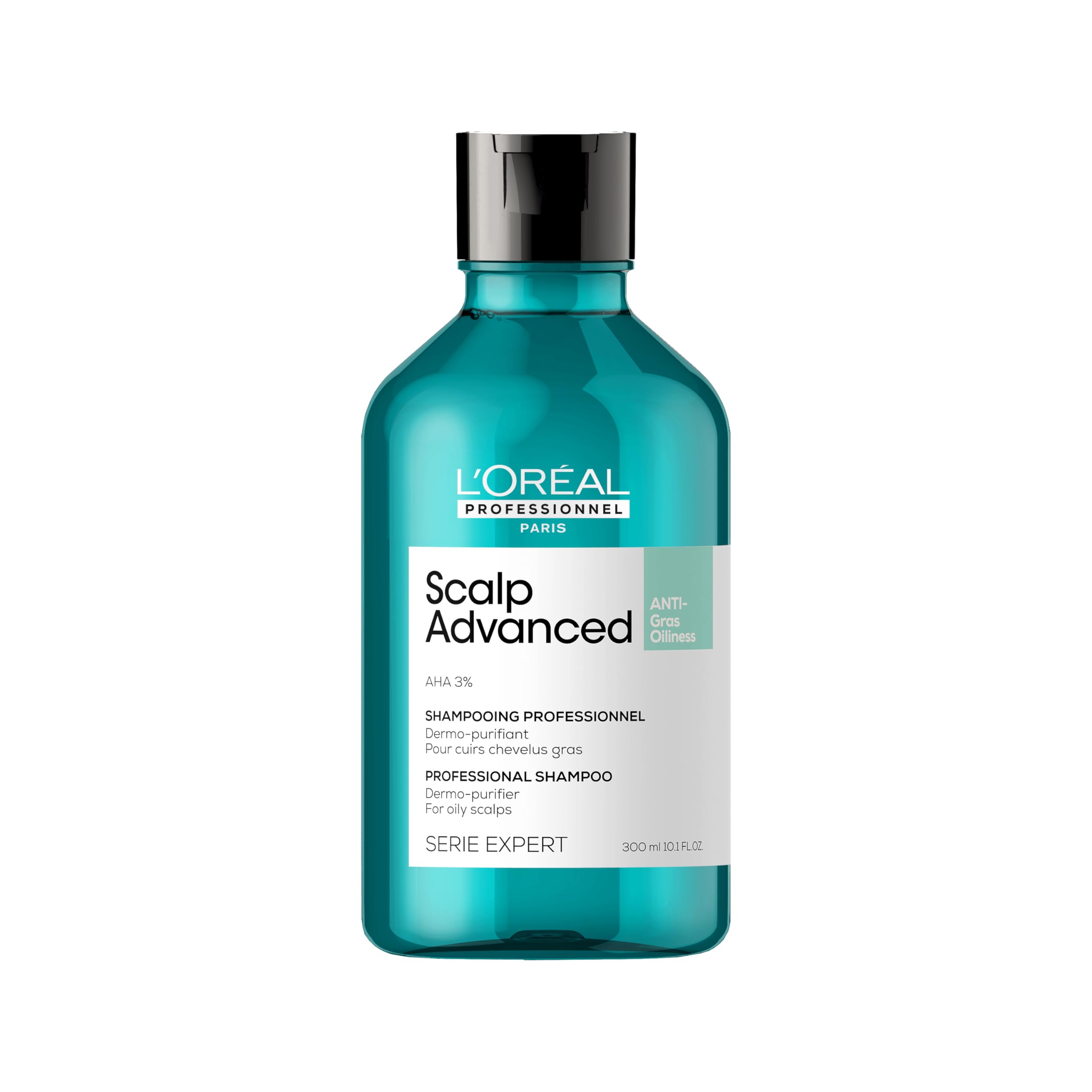 شامپو L’Oréal Professionnel | ضد روغنیت پیشرفته پوست سر Dermo-purifier | برای پوست‌های چرب | با غنی‌سازی شده با AHA 3٪ | کاهش فوری چربی مو | SERIE EXPERT | 300 میلی‌لیتر