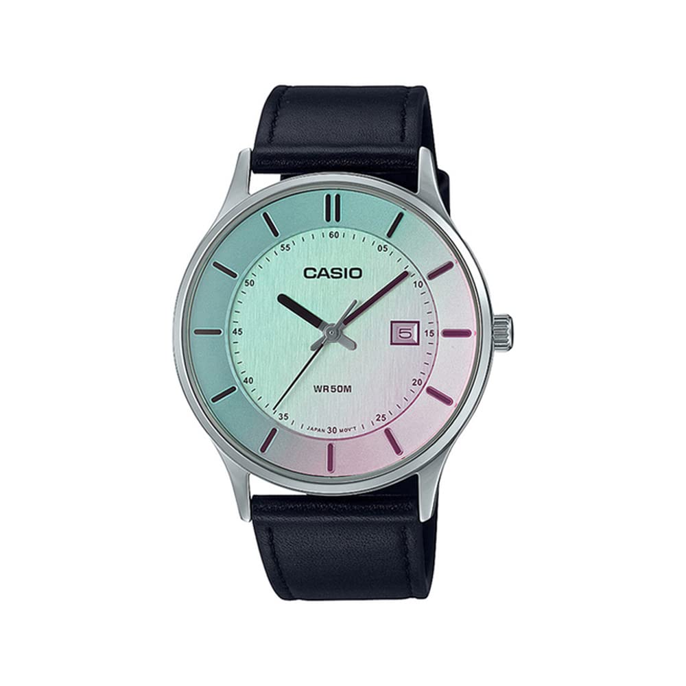 ساعت مردانه Casio - MTP-E600MB-4BDF با صفحه نمایش صورتی و بند مشکی / چند رنگ