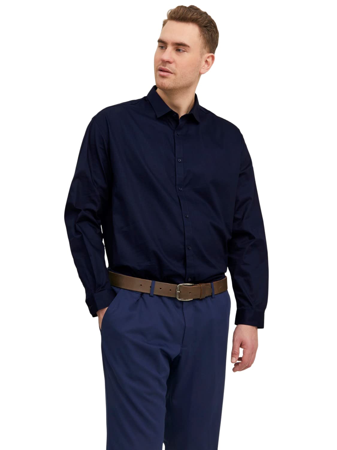 پیراهن بلند‌آستین مردانه JACK & JONES مدل Cardiff (PLUS) (بسته‌ای 1 عدد) سایز 4XL نیوی بلیزر