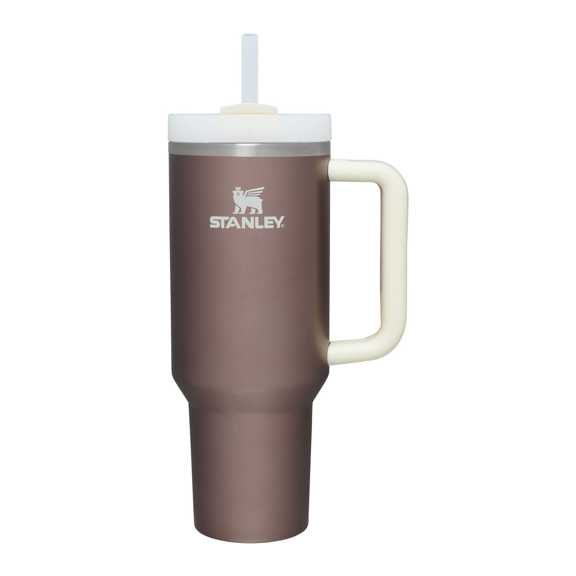 شیشه ترموس زنجیره‌ای فولاد ضد زنگ STANLEY Quencher H2.0 FlowState با درپوش و لوله برای آب، چای یا قهوه سرد، اسموتی و موارد دیگر، رنگ صورتی رز روشن (10-02664-214) 40 اونس رنگ صورتی رز روشن
