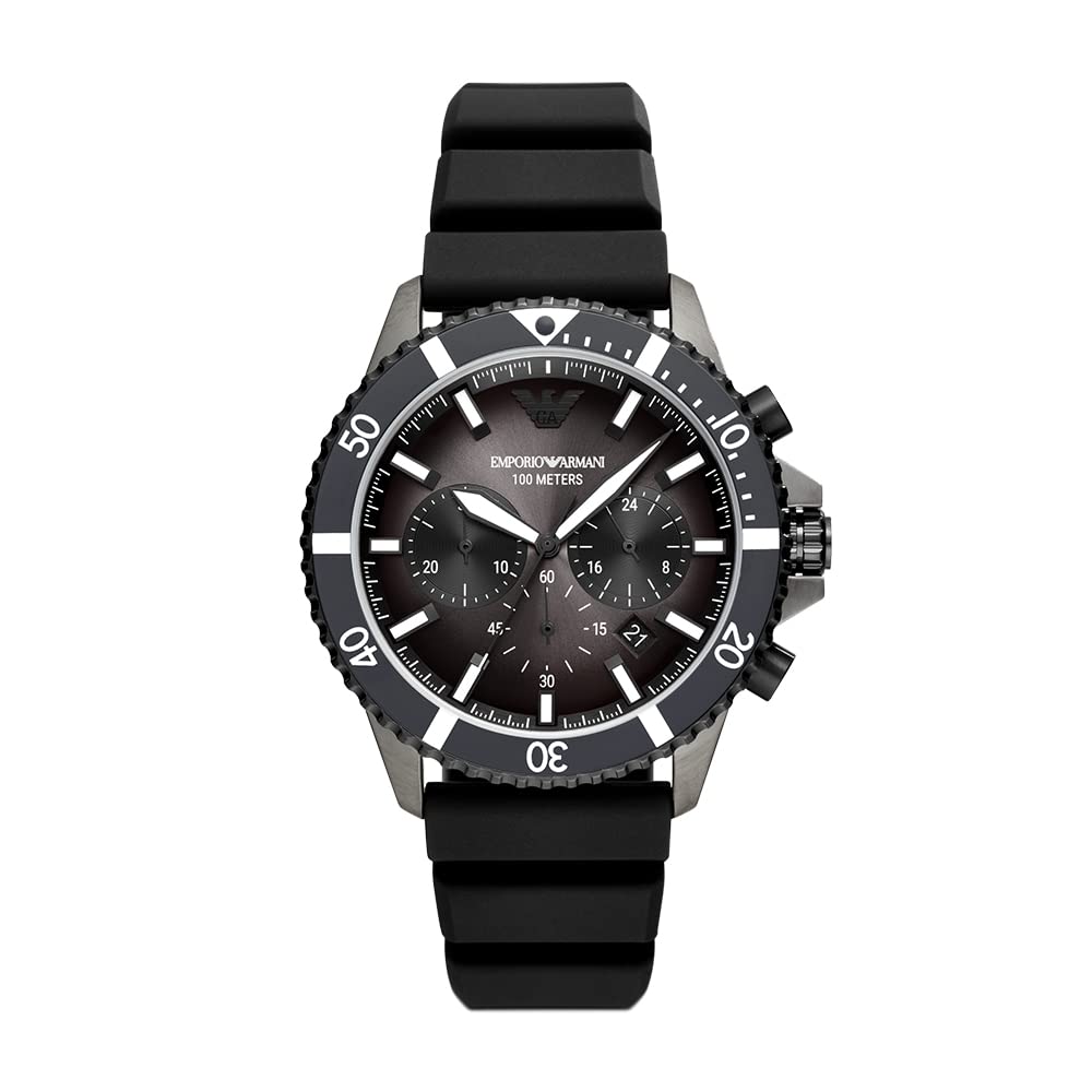 ساعت ورزشی مردانه Emporio Armani با بند استیل، سرامیک یا سیلیکون با طراحی الهام گرفته از غواصی با رنگ گانمتال/مشکی سیلیکون
