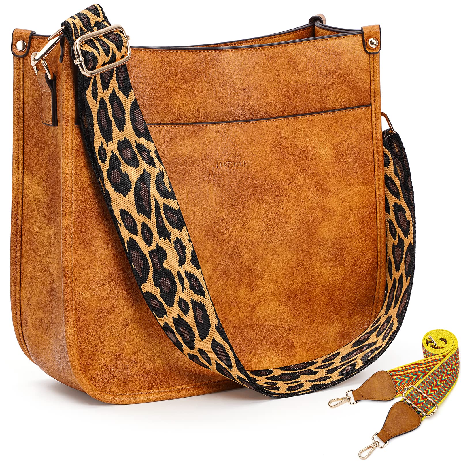 کیف‌های Crossbody HKCLUF برای زنان مد روز با چرم وگان خوش‌سبک Hobo Handbags با دو عدد تنظیم‌پذیر گیتار تاشویی شانه Bucket Bags A21-lightbrown
