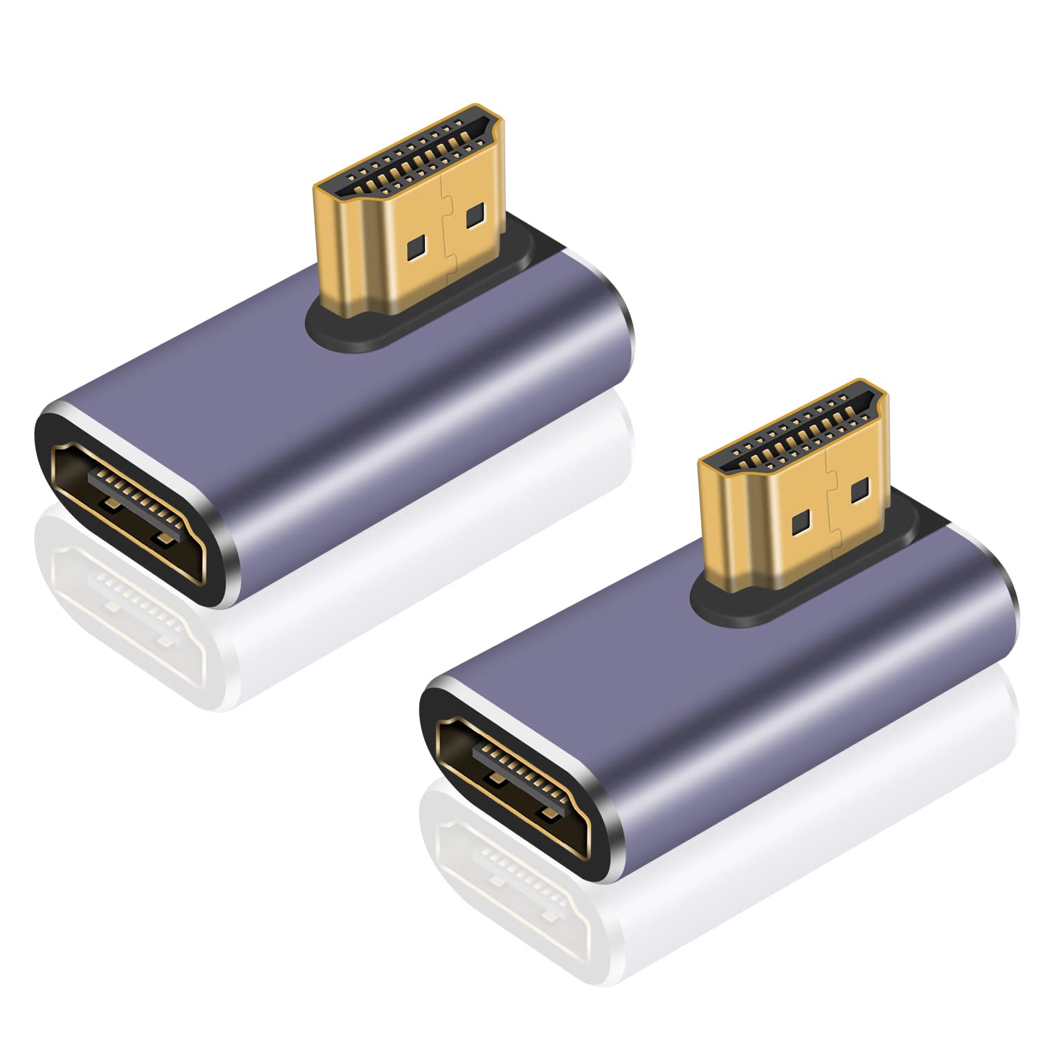 آداپتور 90 درجه HDMI Poyiccot 8k، آداپتور HDMI زاویه دار 2.1، آداپتور HDMI مذكر به مؤنث 48Gbps افزایش‌دهنده منطقه پشتیبانی می‌کند 8K @ 60Hz، 4K @ 120Hz، 3D HDR برای لپ تاپ، دی وی دی، تلویزیون، مانیتور، پلی استیشن 5 (2 بسته) HDMI Right Angle