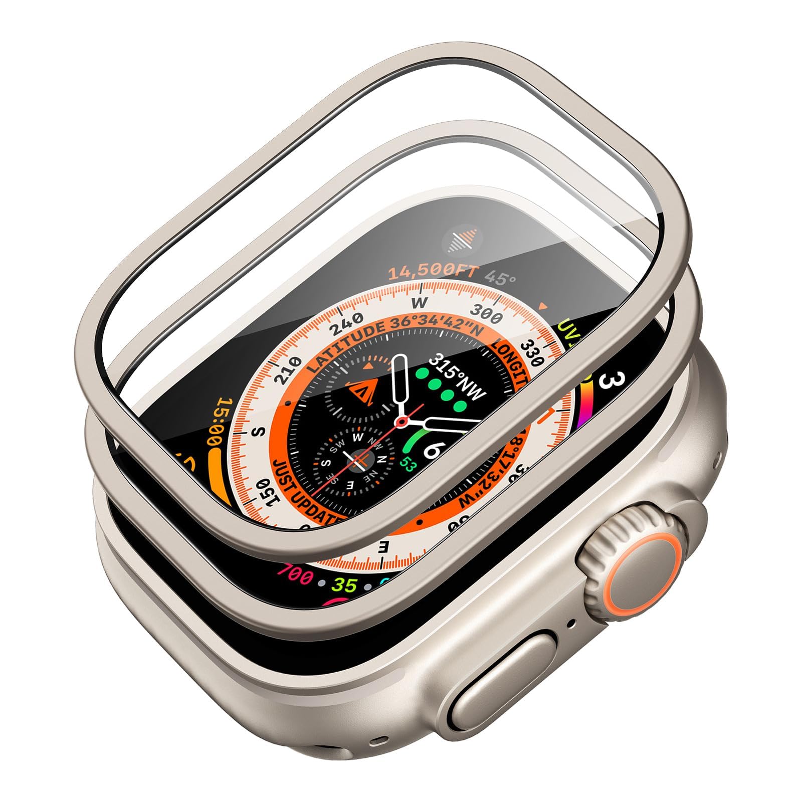محافظ صفحه نمایش ESR برای Apple Watch Ultra 2/1 (2023/2022، 49 میلیمتر)، با استاندارد نظامی، 2 عدد محافظ شیشه ای با چارچوب استنلس استیل، محافظت درجه نظامی، سری Armorite، تیتانیوم، حفظ اصلیت