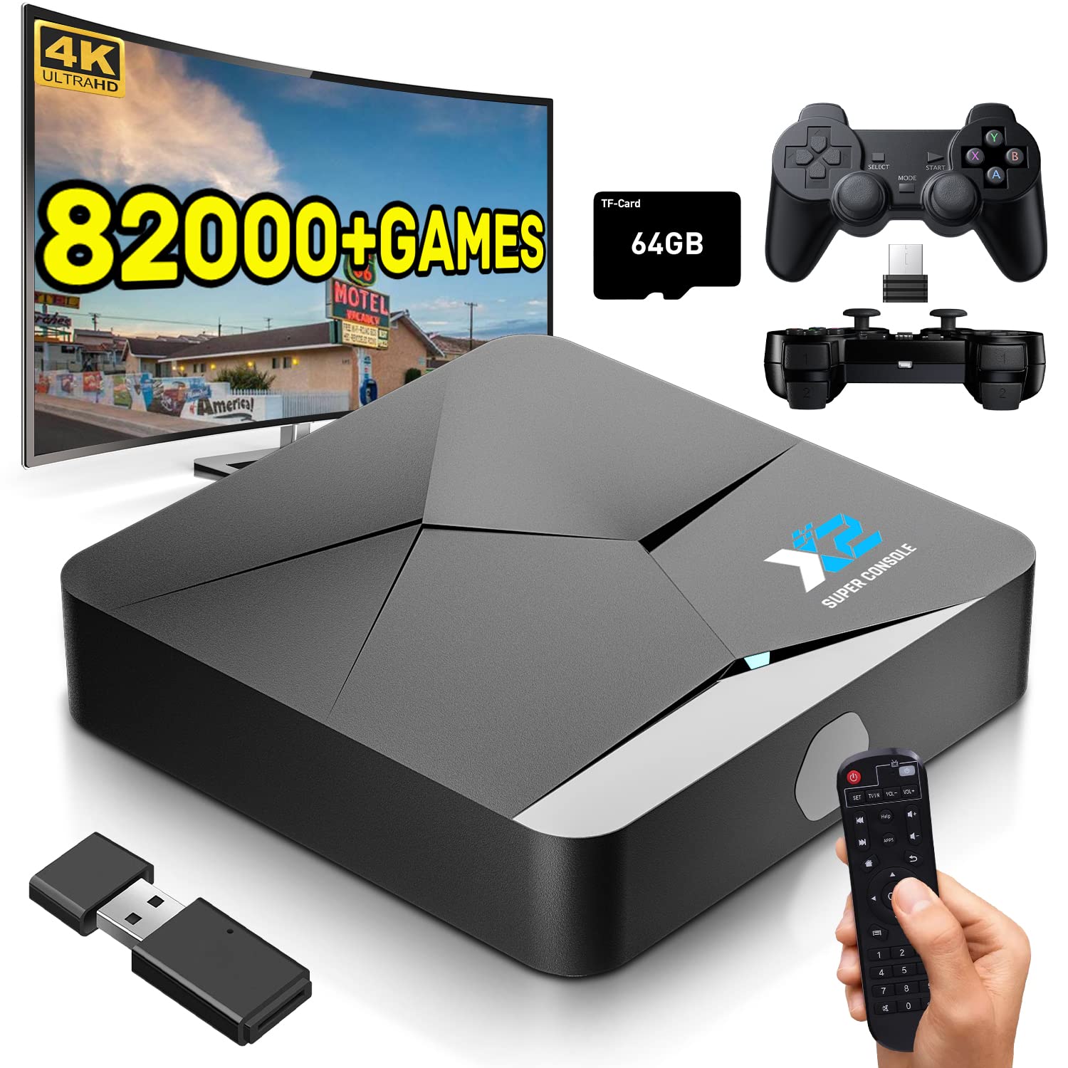 کنسول بازی ویدیویی رترو Super Console X2 از Kinhank با بیش از 86,000 بازی، سیستم دوگانه EmuElec 4.5 و Android TV 9.0، کنسول شبیه‌ساز با کیفیت 4K HD، کنسول‌های بازی سازگار با PSP/PS1/DC/MAME/ARCADE، 2.4+5G، BT 5.0