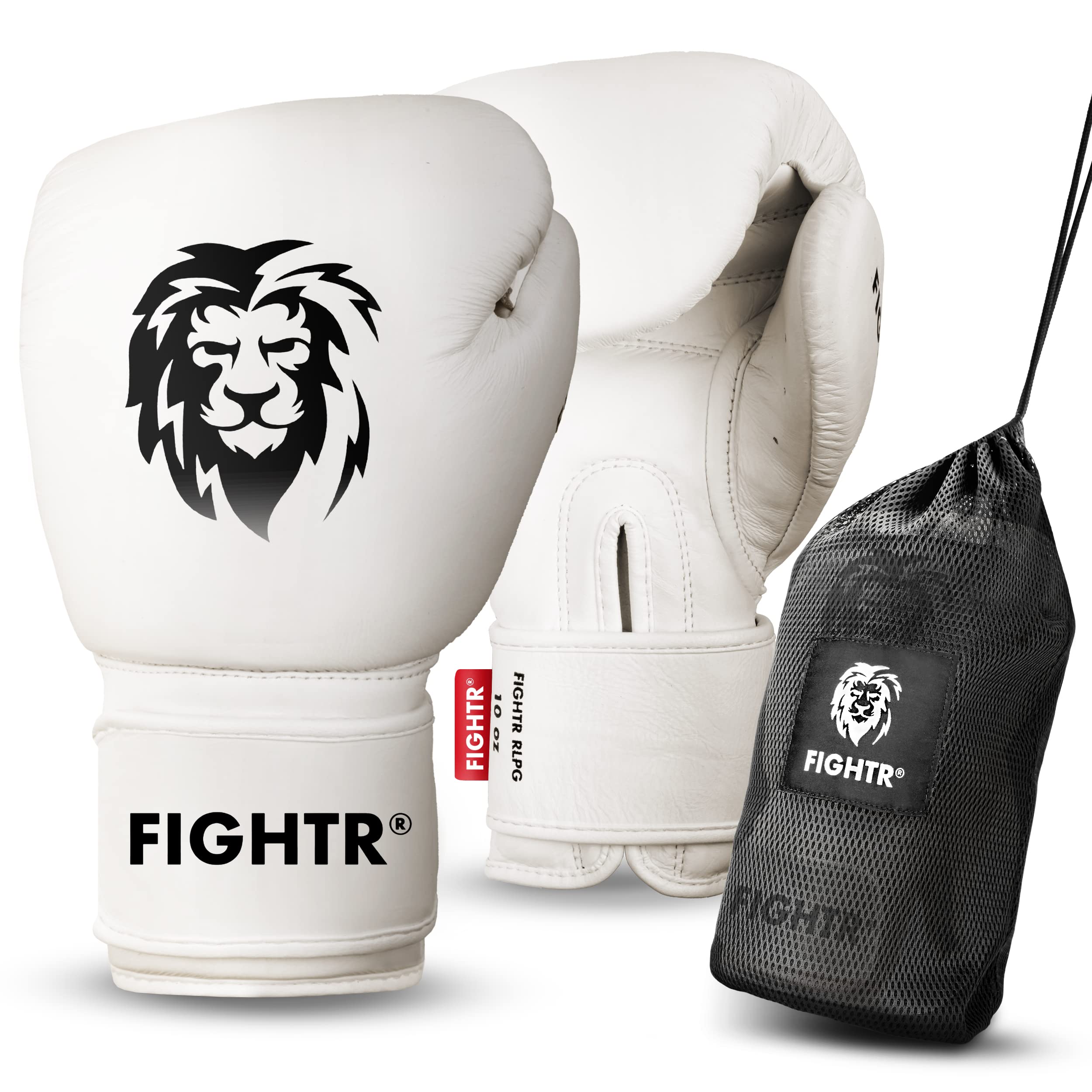 FIGHTR® Pro Boxing Gloves made of genuine leather | men and women | for boxing, MMA, Muay Thai, kickboxing & martial arts 10 12 14 16 oz | incl. carrying bag Off White 16oz