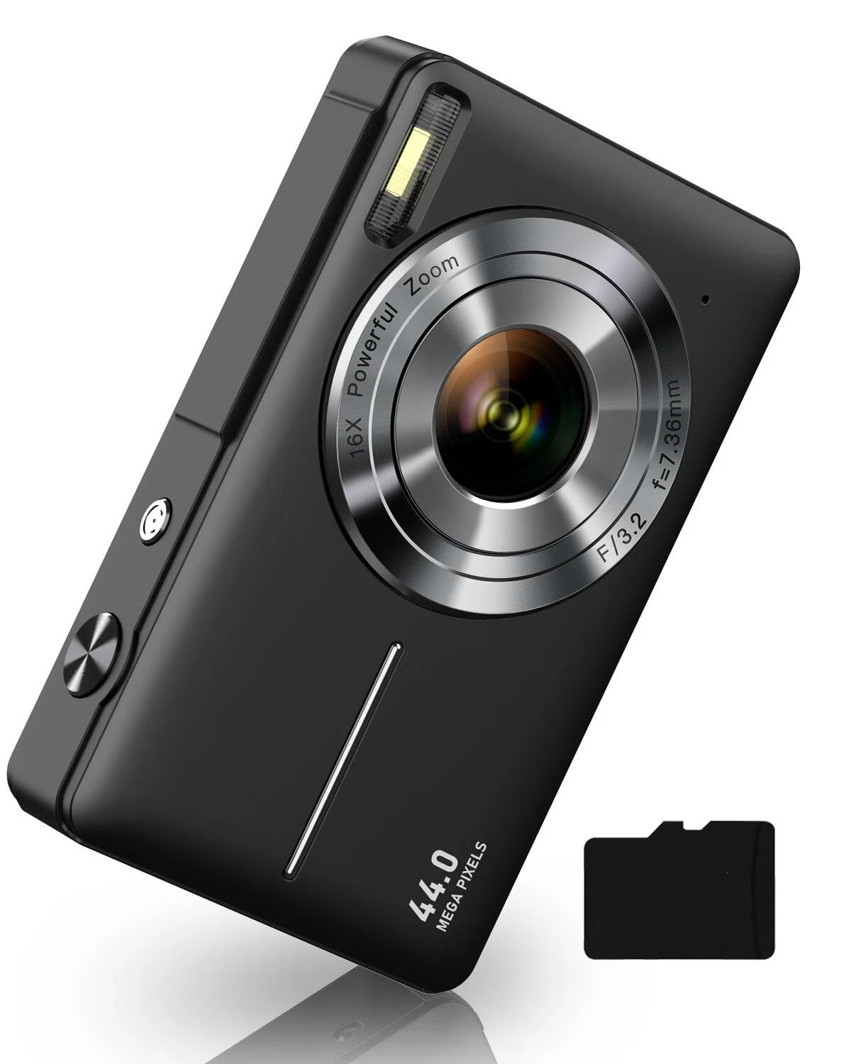 دوربین دیجیتال CAMKORY، دوربین کودکان FHD 1080P 44 مگاپیکسلی با ظرفیت 32GB SD کارت، زوم 16 برابر، دو باتری، لانیارد، دوربین کوچک و جمع و جور برای پسران و دختران کودک، رنگ مشکی