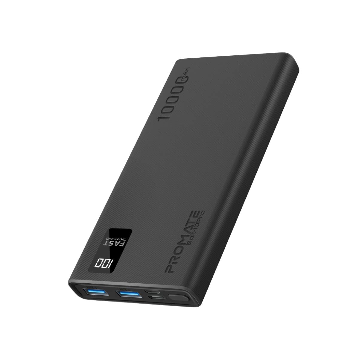 پاور بانک iPhone ۱۵ Promate، شارژر قابل حمل Ultra-Slim ۱۰۰۰۰mAh، پورت ورودی/خروجی USB-C ۱۰ وات، دو پورت USB، LED، حفاظت در برابر گرم شدن بیش از حد برای iPhone ۱۳/۱۴، گلکسی، iPad، Bolt-۱۰ Pro - مشکی