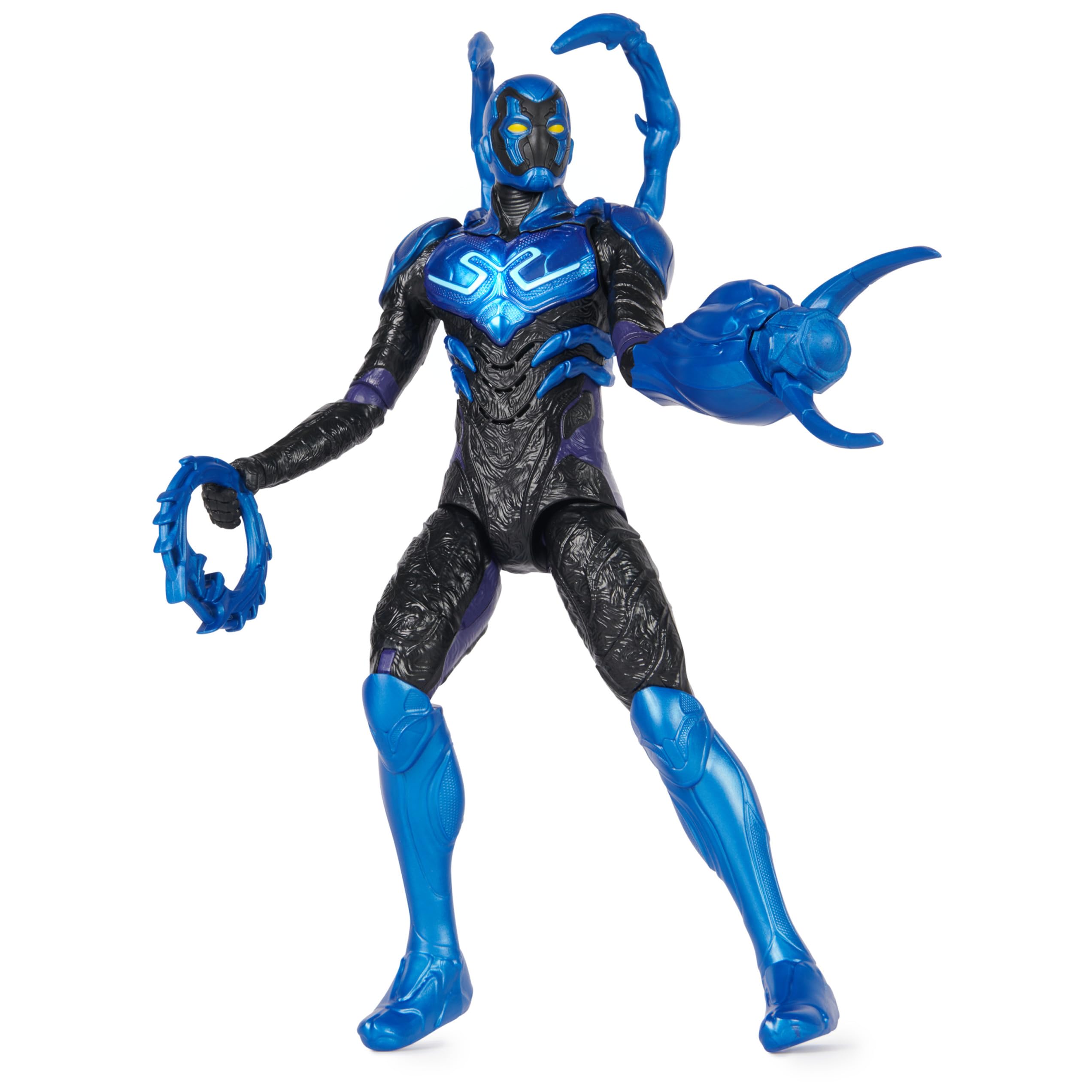 فیگور اکشن Battle-Mode Blue Beetle از کمپانی DC Comics، با ارتفاع 12 اینچ، دارای نور و صدا، آسان برای قرار دادن در حالت‌های مختلف، اسباب بازی فوق‌العاده برای پسران و دختران علاقه‌مند به ابرقهرمان های فیلم، مناسب برای سن ۴ سال به بالا