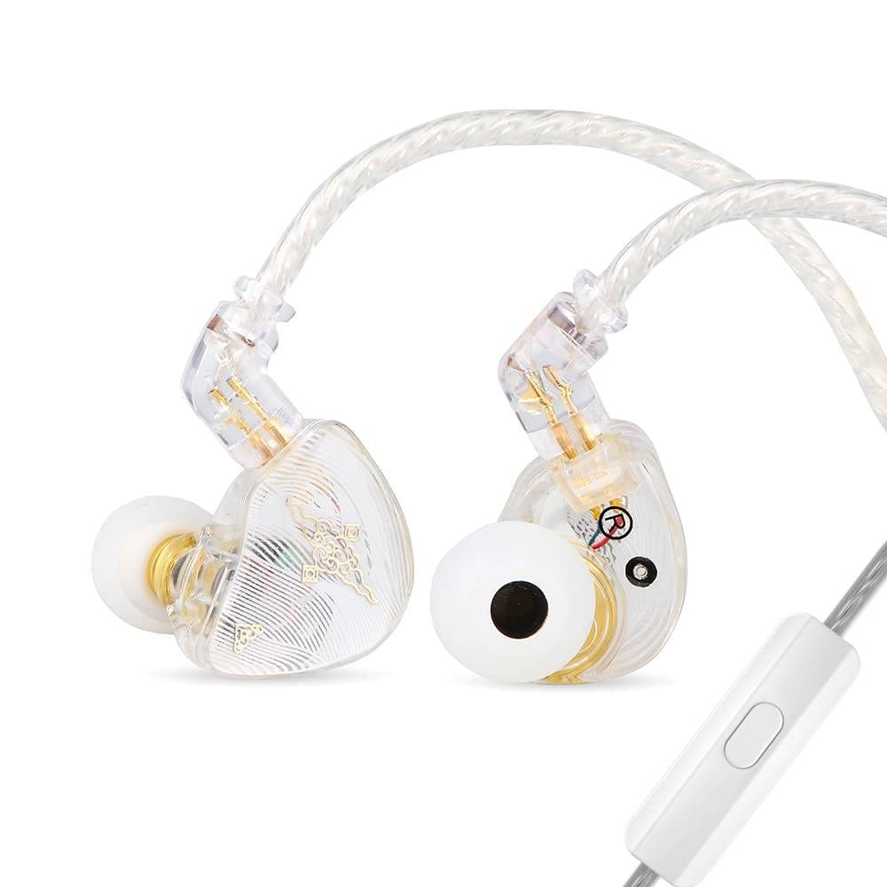 هدفون داخل گوشی Linsoul TANGZU Wan'er S.G HiFi با درایور دینامیک 10 میلیمتری PET Diaphragm و شکل ارگونومیک، کابل OFC بافته شده دوپین قابل جداشدن برای موسیقی عالیفایل، موسیقی‌دان و دی جی‌ها - رنگ سفید (با میکروفون) سفید با میکروفون