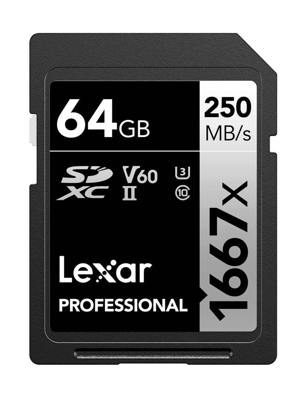 کارت حافظه Lexar Professional 1667x 64GB SDXC UHS-II، تا 250 مگابایت بر ثانیه خواندن، برای عکاس حرفه‌ای، فیلم‌بردار، علاقمند
