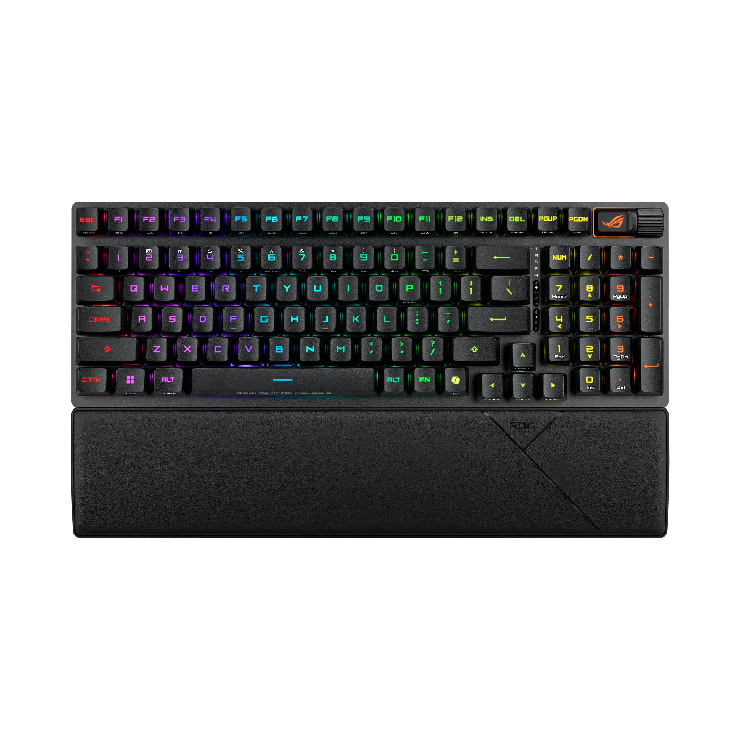 کیبرد بازی ASUS ROG Strix Scope II 96 Wireless، اتصال سه حالته، فوم محافظ و پد‌های مهارکننده سوئیچ، سوئیچ‌های Pre-lubed ROG NX Snow قابل تعویض و تزویت شده، کی‌کپ‌های ABS مخصوص فلزی با پوشش UV، طرح کیبورد عربی