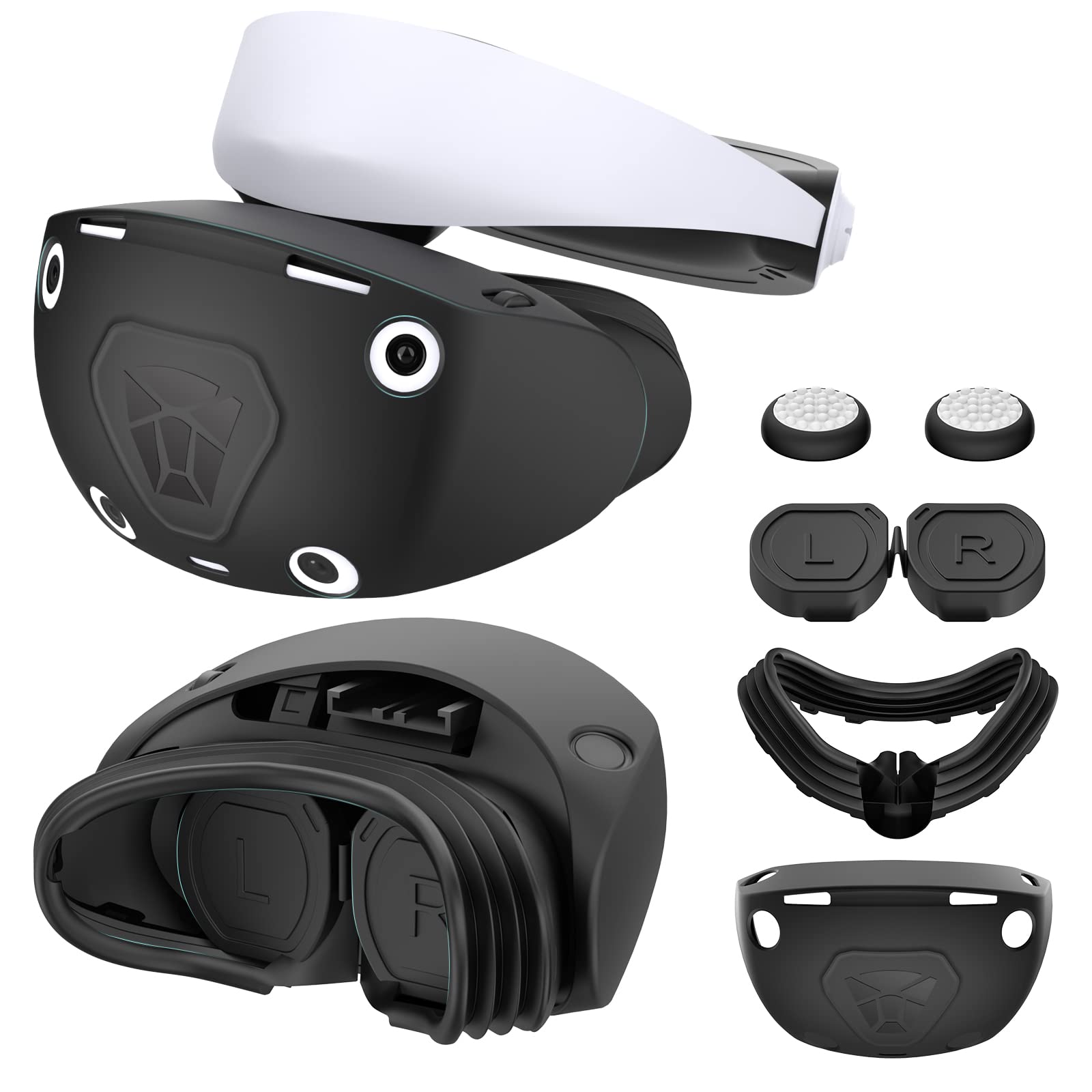 مجموعه پوشش محافظ VR برای Playstation VR2، پوشش سیلیکونی هدست PSVR2 و پوشش وساده چهره و پوشش گرداب لنز و 2 عدد گریپ انگشت کنترلر برای لوازم جانبی PS5 VR، ضدعرق و قابل شستشو