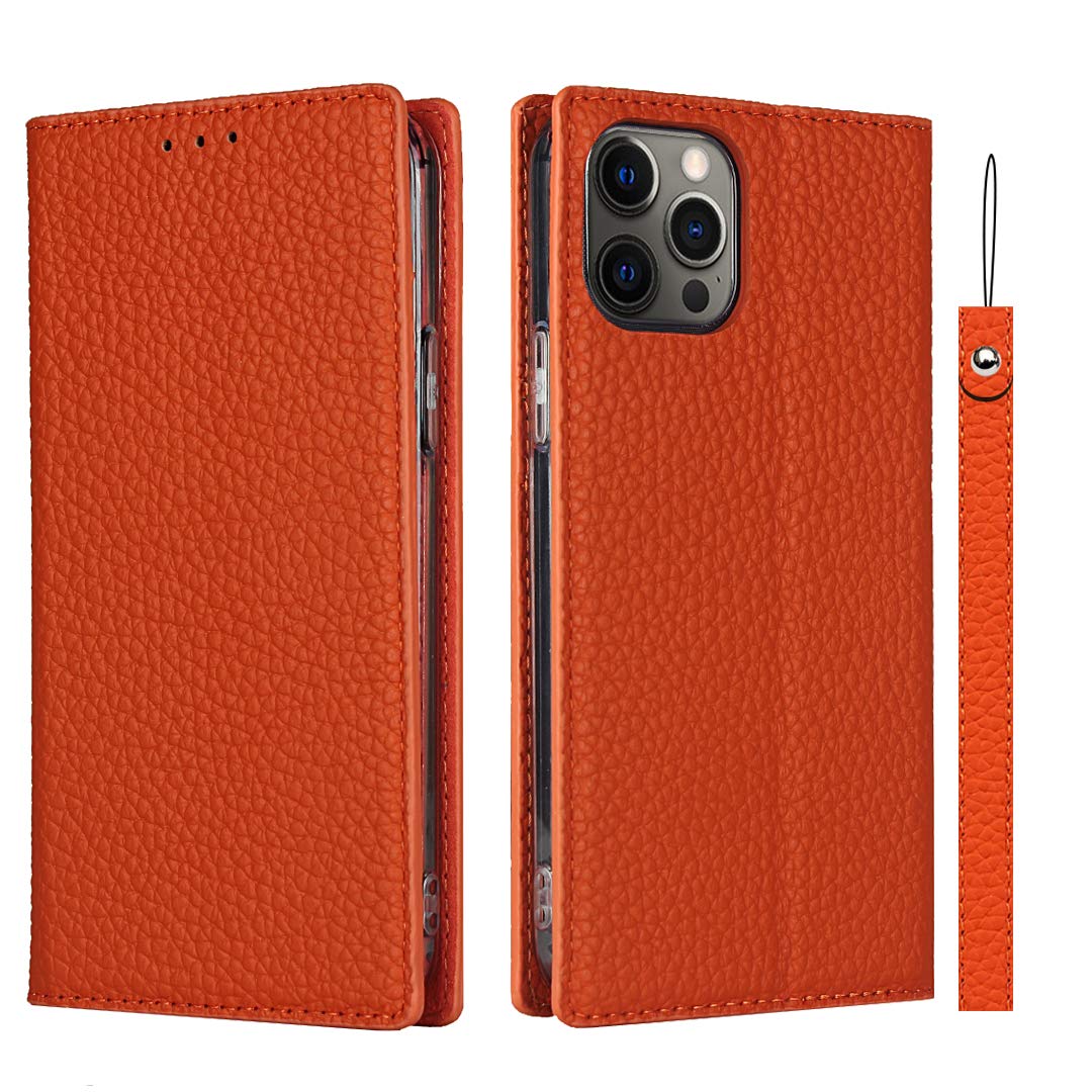 iCoverCase for iPhone 12 Pro Max Wallet Case، چرم طبیعی محافظ کارت با قابلیت مسدود سازی RFID و غلتک دستی - نارنجی iPhone 12 Pro Max نارنجی