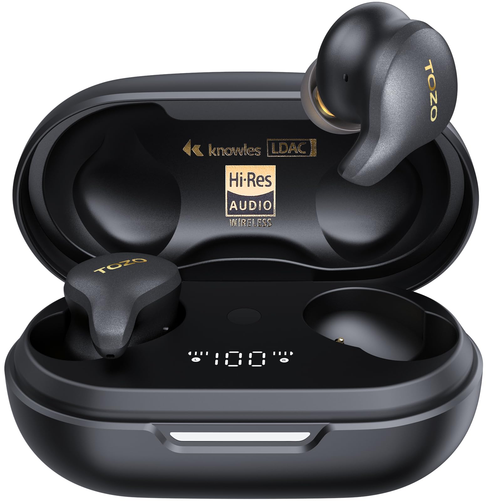 هدفون بی‌سیم TOZO Golden X1 با درایور تعادلی Armature و درایور دینامیک ترکیبی، هدفون بلوتوث OrigX Pro، صدای LDAC و Hi-Res بی‌سیم، هدست با قابلیت کنسل صدای محیطی سیاه