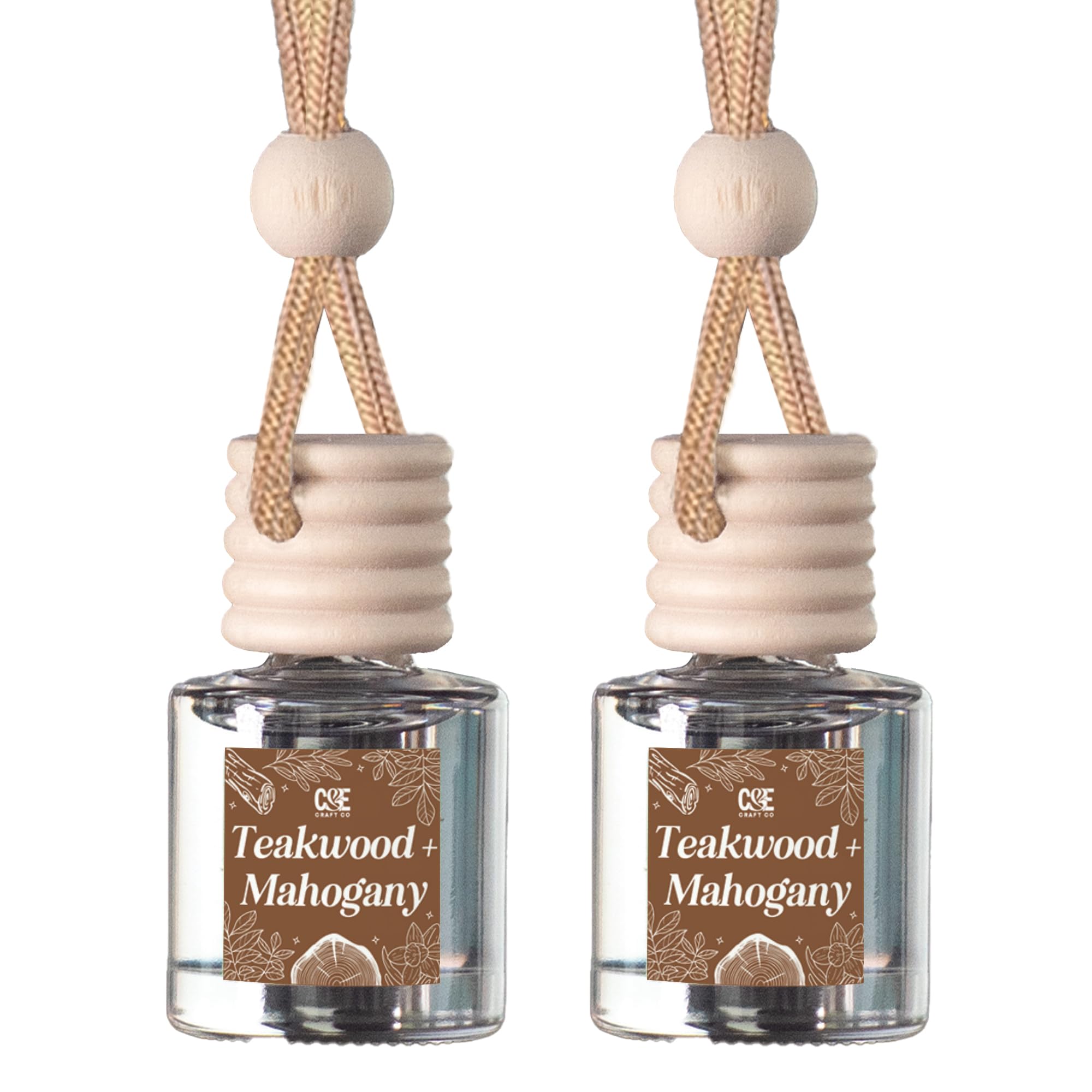 روغن معطر CE Craft Car Air Hanging Fragrance Oil Diffuser - دیفیوزر اسانس برای تازگی هوا در خودرو - اسانسهای رایحه ای برای آروماتراپی - دیفیوزر خودرو ماندگار - Teakwood + Mahogany - 2 بسته Teakwood و Mahogany