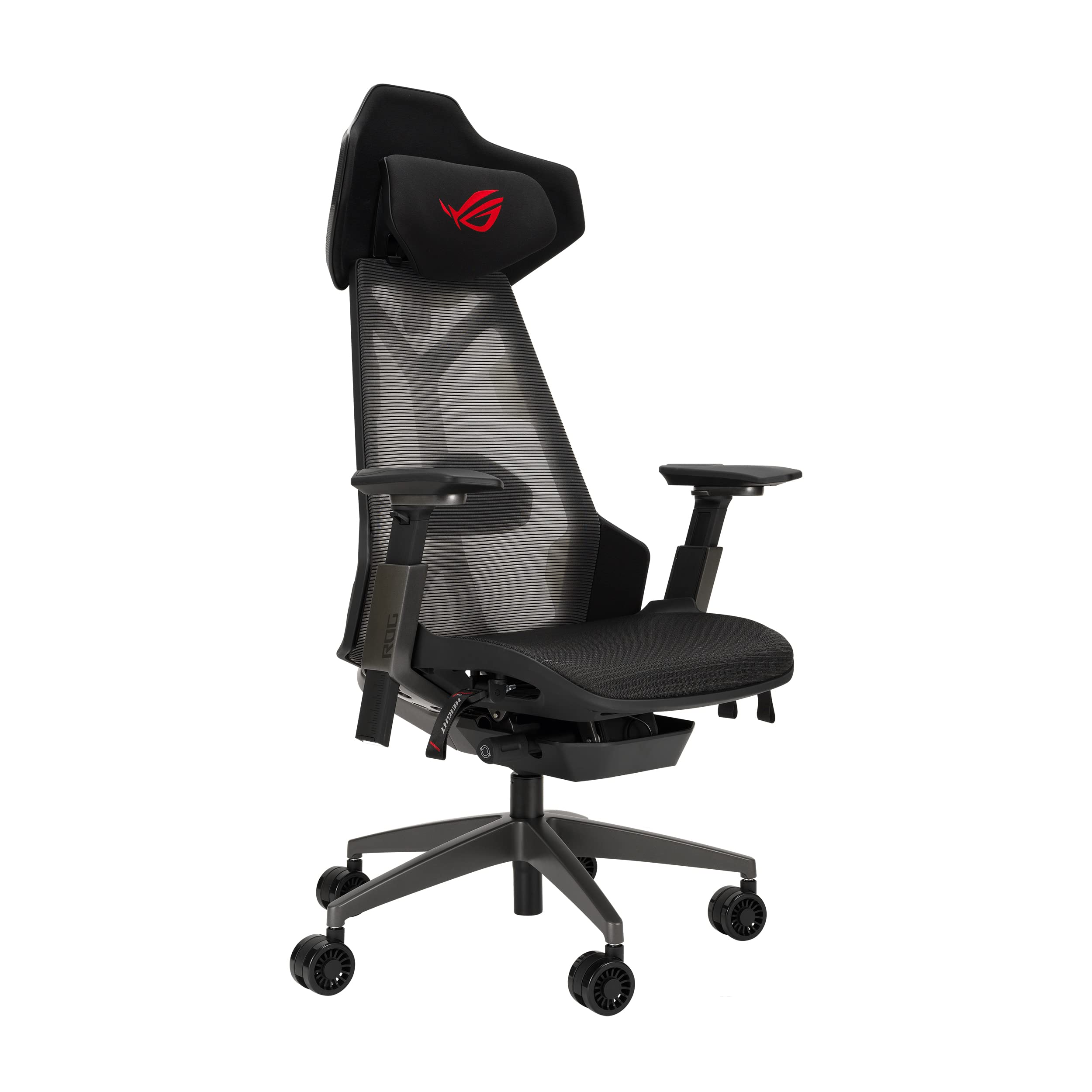 صندلی بازی ASUS ROG Destrier Ergo: طراحی خارجی اکسوسکلتال، تنظیمات صندلی چندگانه، حالت پشتیبانی از بازی تلفن همراه، پانل صوتی، فریم آلومینیوم، مش تنفسی، فوم Pu راحت - مشکی