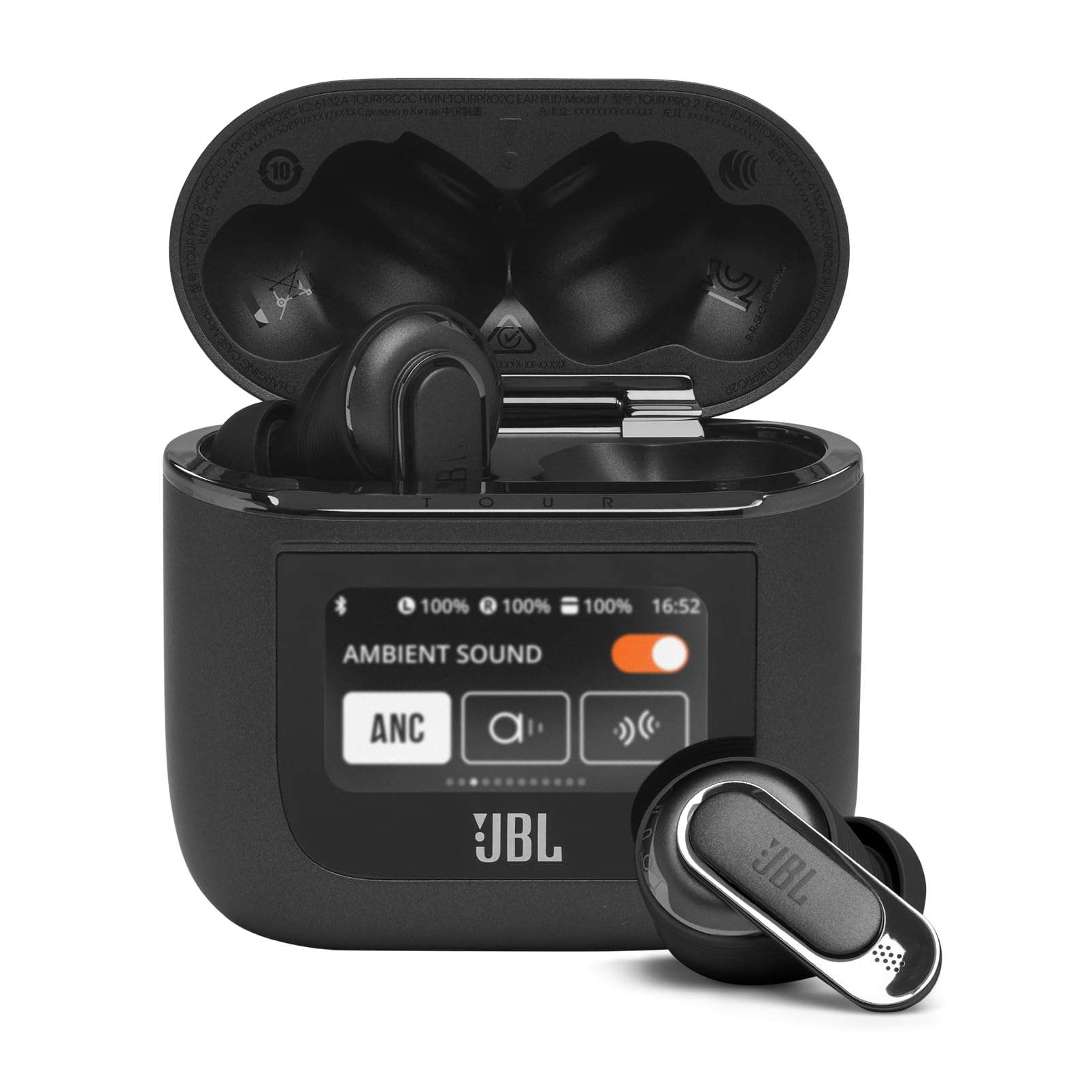 گوشی‌های بی‌سیم JBL Tour Pro 2 با قابلیت کنسل‌کردن نویز، قابلیت استفاده از محیط هوشمند، فناوری 6 میکروفن، صدای افسانه‌ای فراگیر، تقویت صدا، بلوتوث 5.3 و LE Audio با رنگ سیاه