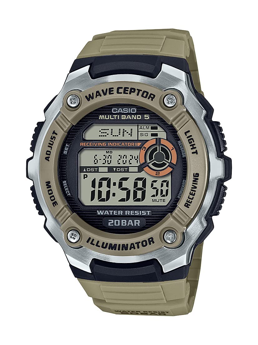 ساعت چند منظوره با نور پر کننده Casio Wave Ceptor WV-200R-5ACF رنگ بژ