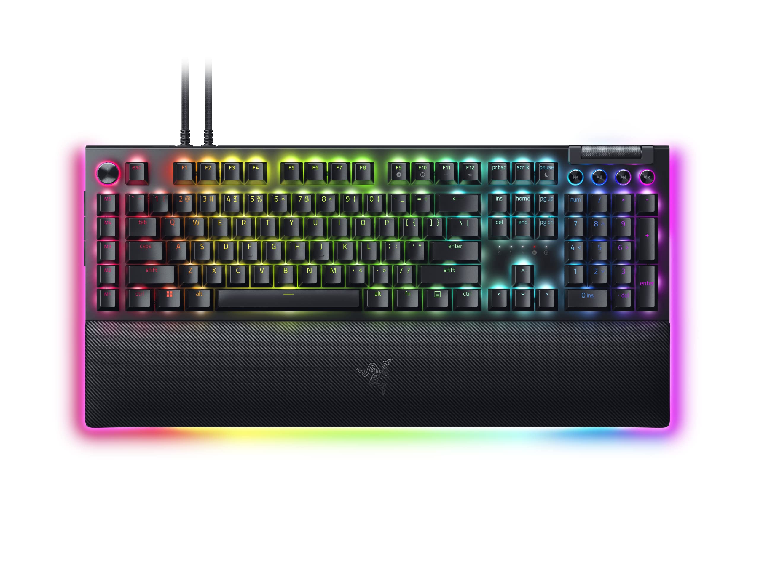 کیبورد بازی مکانیکی سیمی Razer BlackWidow V4 Pro: سوئیچ‌های مکانیکی سبز تاکتیل و کلیکی - کی‌کپ‌های ABS دابل‌شات - دیال دستورات - ماکرو قابل برنامه‌ریزی - رنگ‌های RGB کروما - استراحت‌ دست مغناطیسی BlackWidow V4 - سوئیچ‌های سبز