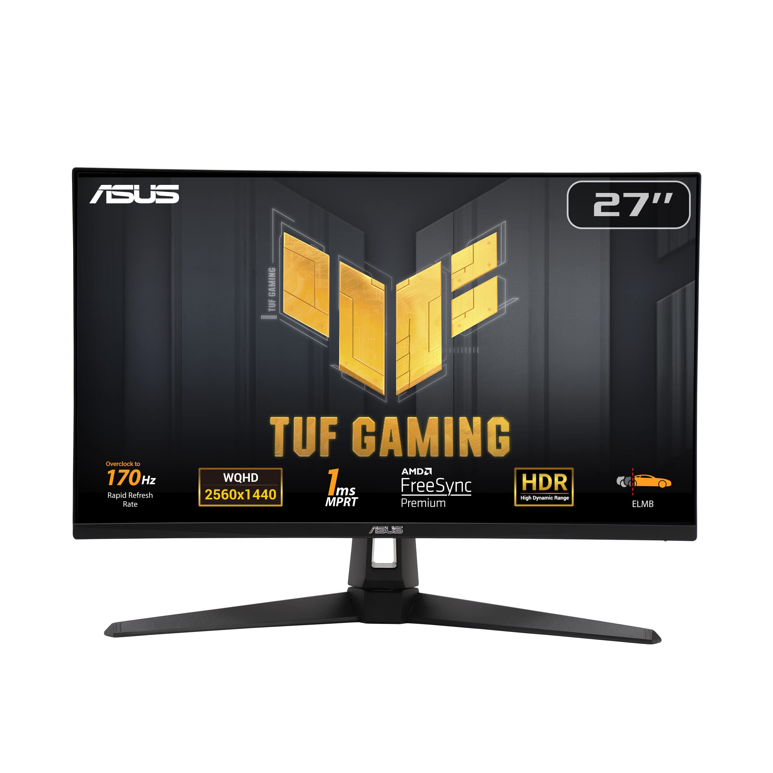 مانیتور بازی ASUS TUF Gaming VG27AQA1A - وضوح تصویر WQHD (2560 × 1440)، اورکلاک به 170Hz (بالای 144Hz)، حرکت بسیار پایین، فری سینک پریمیوم، 1ms (MPRT)، Boost سایه، HDR، DisplayWidget Lite 27 اینچ WQHD قابلیت تنظیم ارتفاع ندارد  VA 170Hz