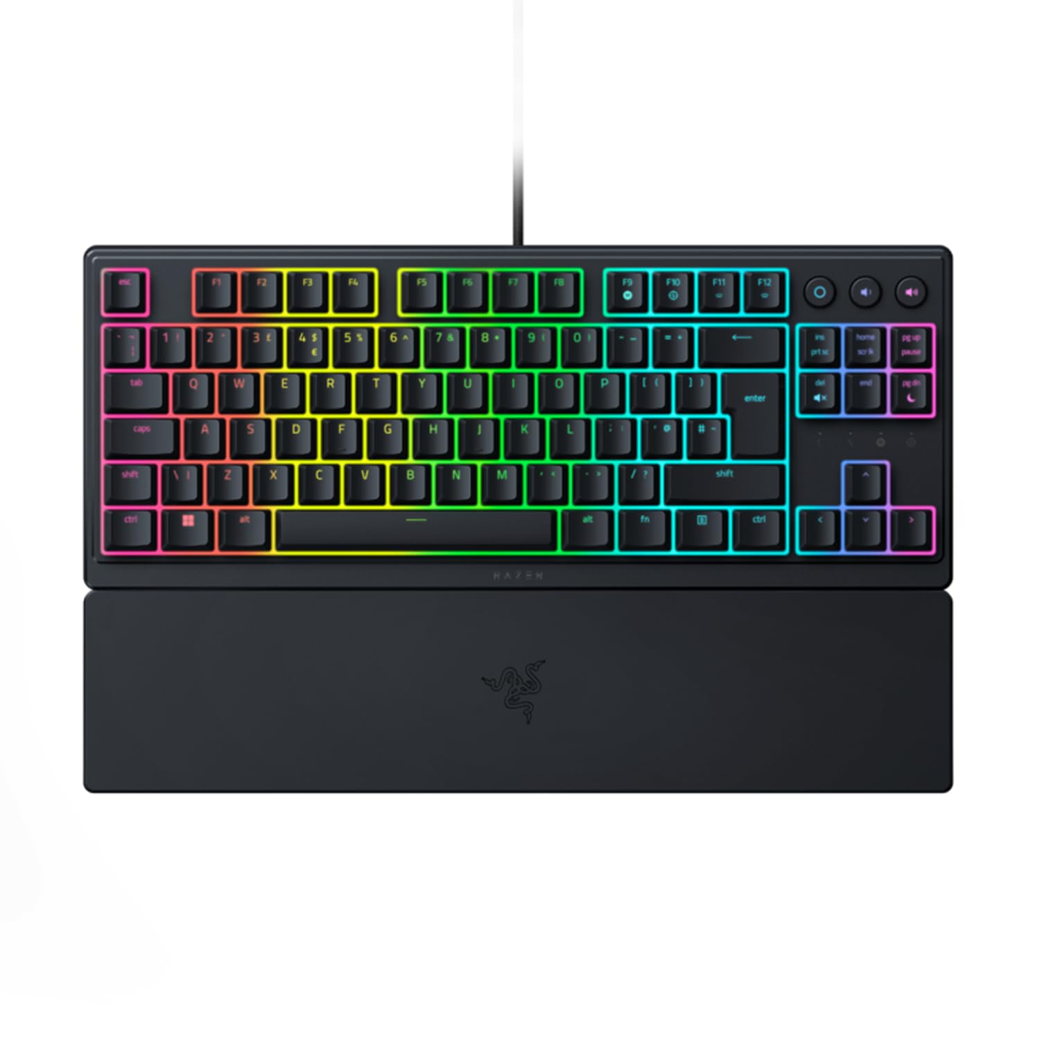 Razer Ornata V3 Tenkeyless - کیبورد بازی کمپکت و کم ارتفاع (سوئیچ‌های مکانیکی-ممبرین، کی‌کپ‌های با پوشش مقاوم در برابر UV، کلیدهای رسانه‌ای اختصاصی با نور پس‌زمینه، استراحت مچ دست نرم لمس قوس مغناطیسی) زبان انگلیسی | طرح سیاه Ornata V3 TKL Single