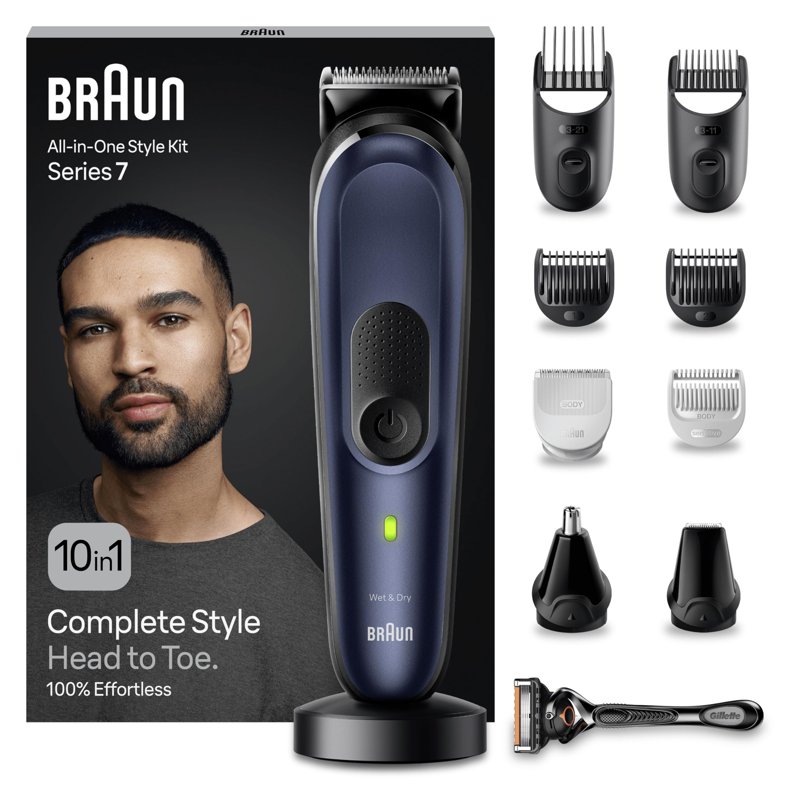 مجموعه مراقبت از موی صورت و بدن Braun MGK7410 All-In-One، تریمر 10 در 1 برای مردان، ضدآب، زمان استفاده بی‌سیم 100 دقیقه