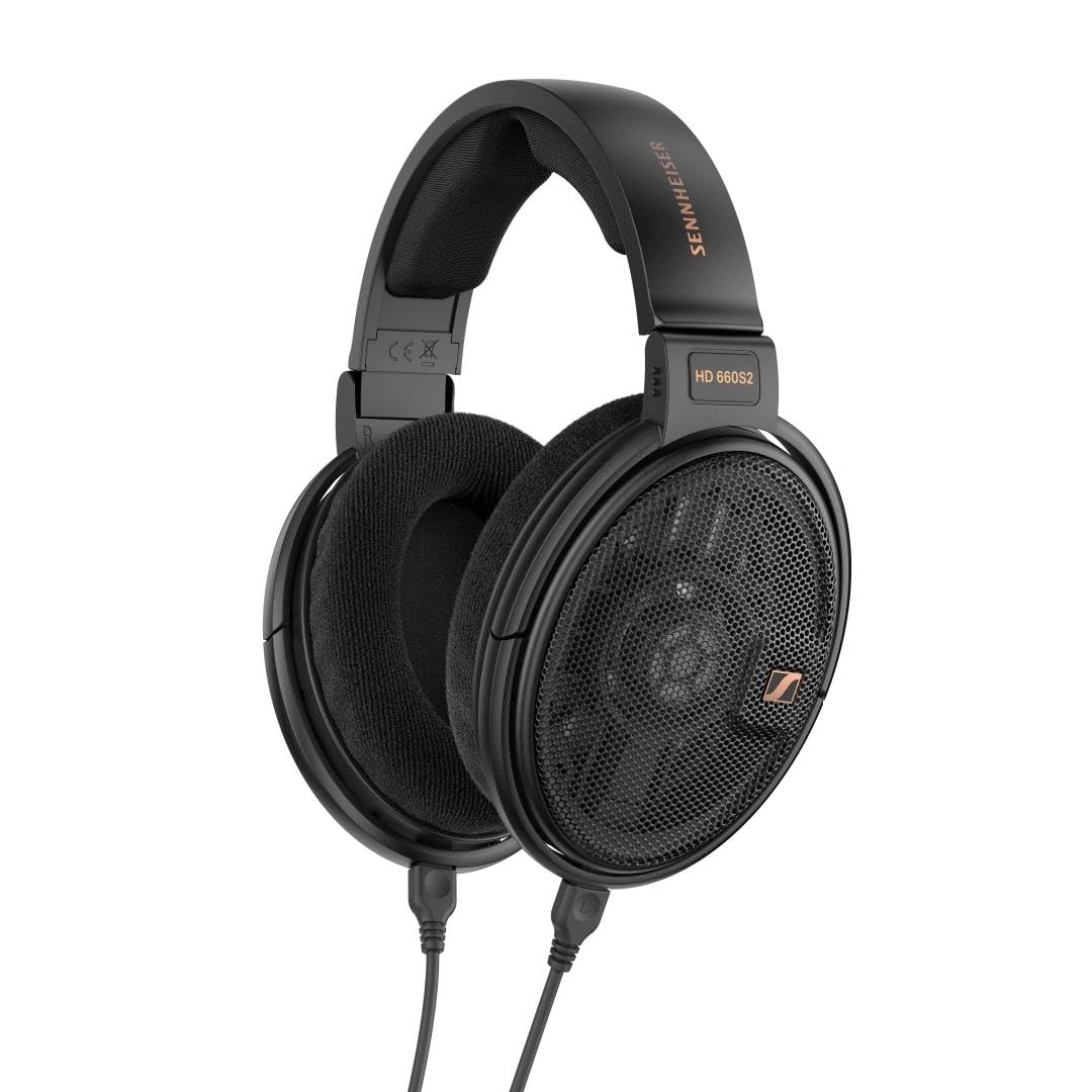 هدفون استریو Sennheiser HD 660S2 با کابل اتصال، باس عمیق، سیستم فراگیر بهینه‌سازی شده، جریان هوا ترانسدیوسر، سیستم مغناطیسی توربینی و کویل صوتی - مدل سیاه انفرادی