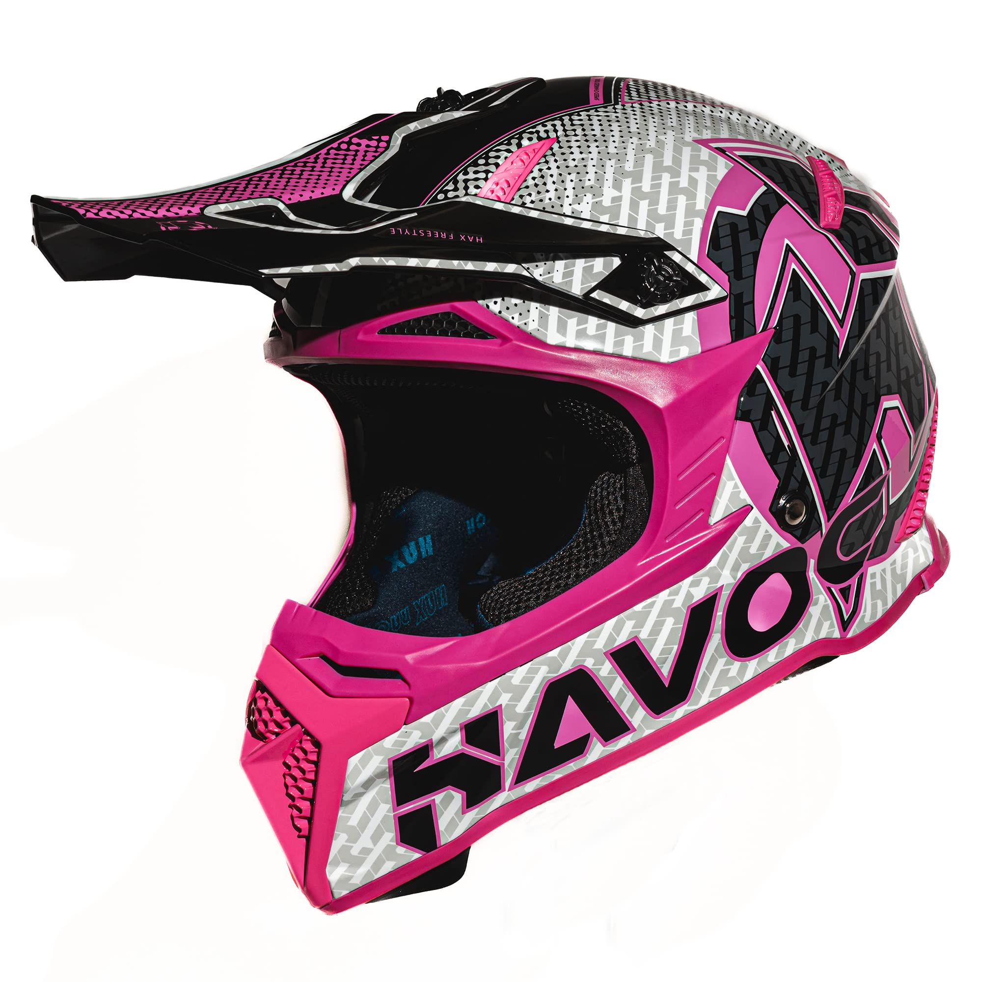 کلاه HAX Havoc Fullface Off-Road برای بزرگسالان ATV Motorcross Dirt Bike Snowmobile - سبک، مقاوم و با گواهی DOT برای ایمنی رنگ صورتی اکسترالارج