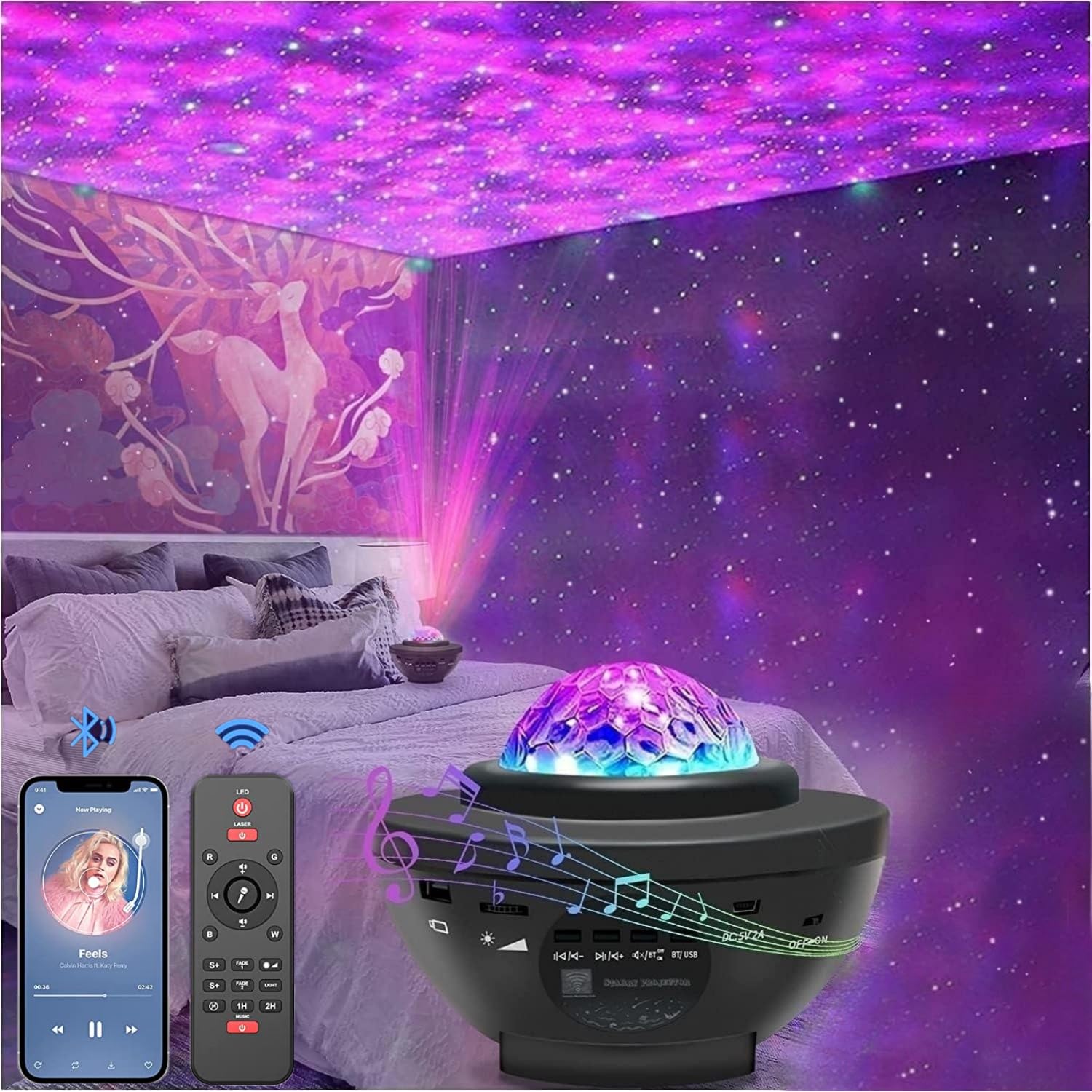 پروژه Sky-Touch ستاره نور LED، چراغ شب با رنگ 10، بلوتوث و تایمر ریموت کنترل و قابل شارژ، بهترین هدیه برای کودکان و بزرگسالان، تزیینات اتاق خواب و نشیمن آپارتمان سیاه - جدید