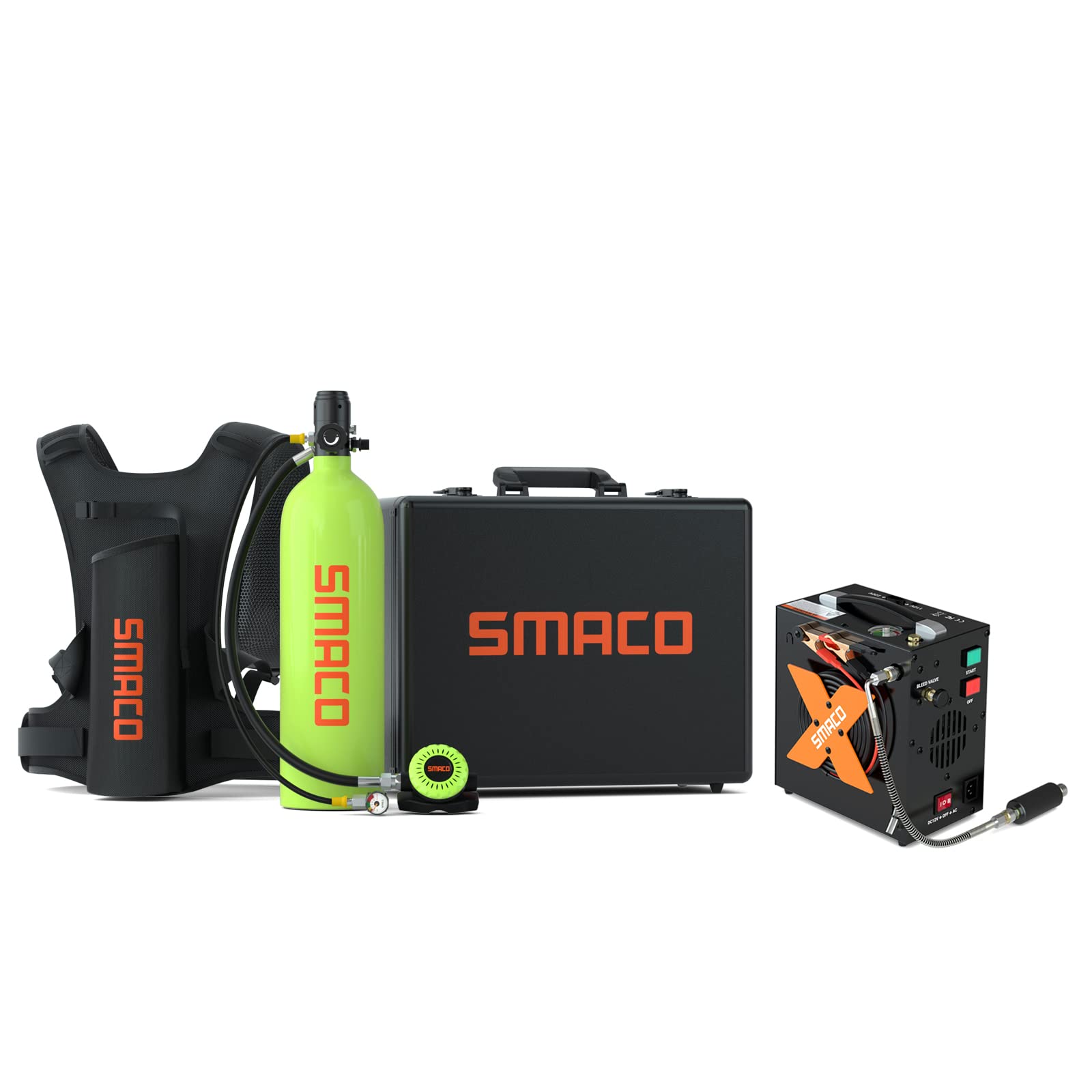 مخزن غواصی کوچک SMACO Mini Tank 2L Mini Scuba یک بطری غواصی قابل استفاده مجدد با ظرفیت پشتیبانی 25-30 دقیقه اضافی، مجموعه مخزن هوا جانبی خطرات غواصی S700PLUS S700Plus-C-GREEN برای جستجوی زیر آبی و نجات زیر آبی