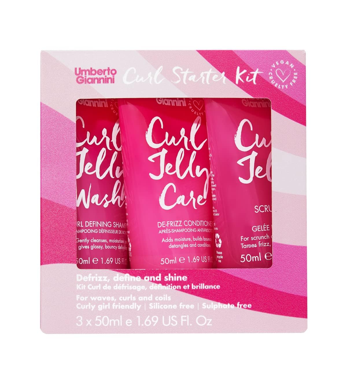 ستارتر کیت ژلی موجودی curls اومبرتو جیانینی - 3 عدد 50 میلی لیتر ژلی موج مو، شامپو شستشو ژلی موج و کرم مراقبت ژلی موجودی کیت مینی 3 عدد 50 میلی لیتر