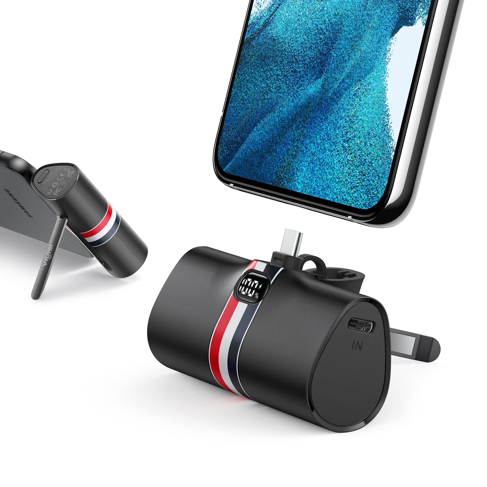 مینی پاور بانک USB C، شارژ سریع 20 وات شارژر قابل حمل با استند قابل تاشو، باتری پک VIYISI قابل استفاده با گوشی‌های سامسونگ شیائومی اندروید (مشکی)
