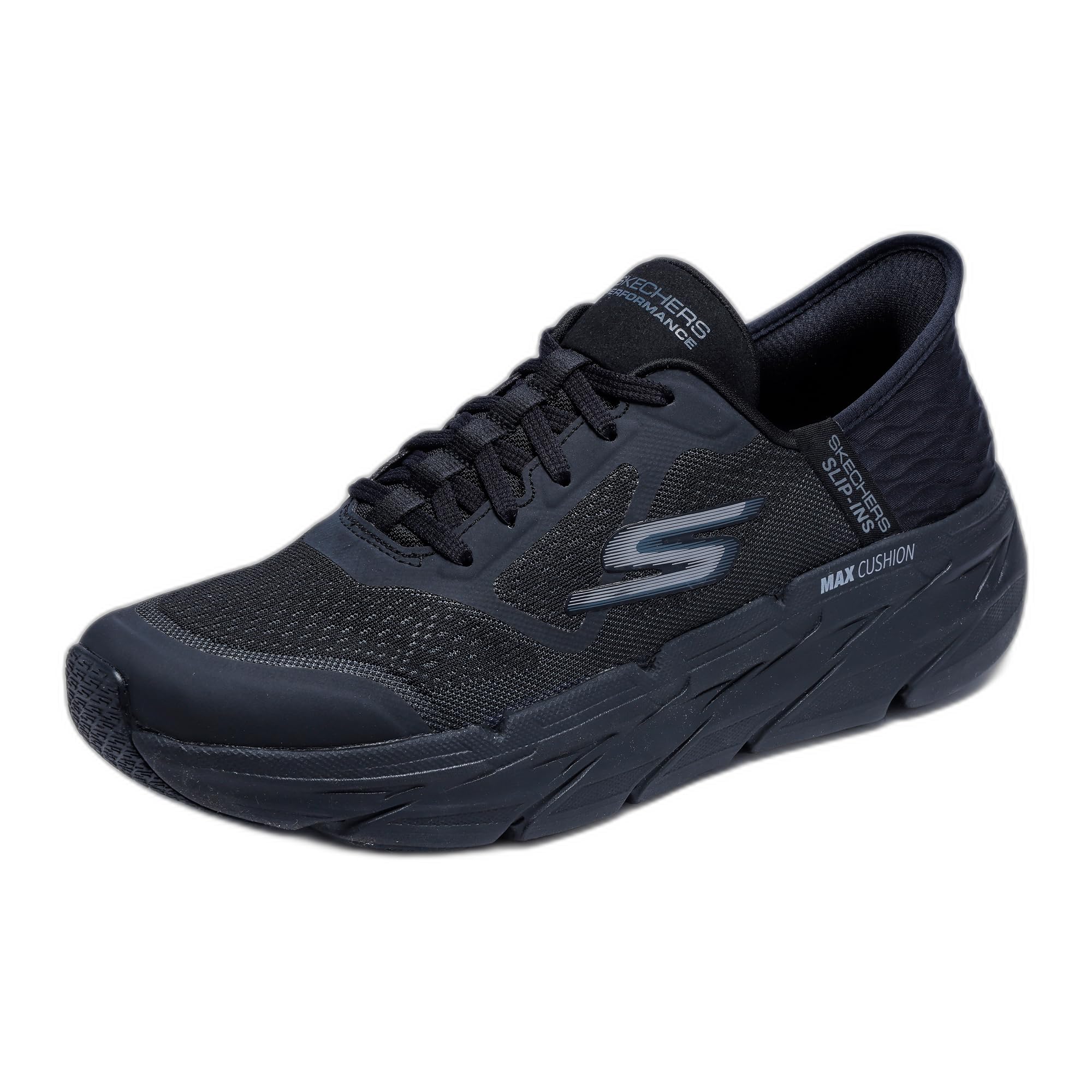 Skechers Max Cushioning Slip-ins – کفش ورزشی مردانه (کتانی) مخصوص تمرین، دویدن و پیاده‌روی با فوم حافظه‌دار، سایز EU 45، عرض X-Wide، رنگ مشکی