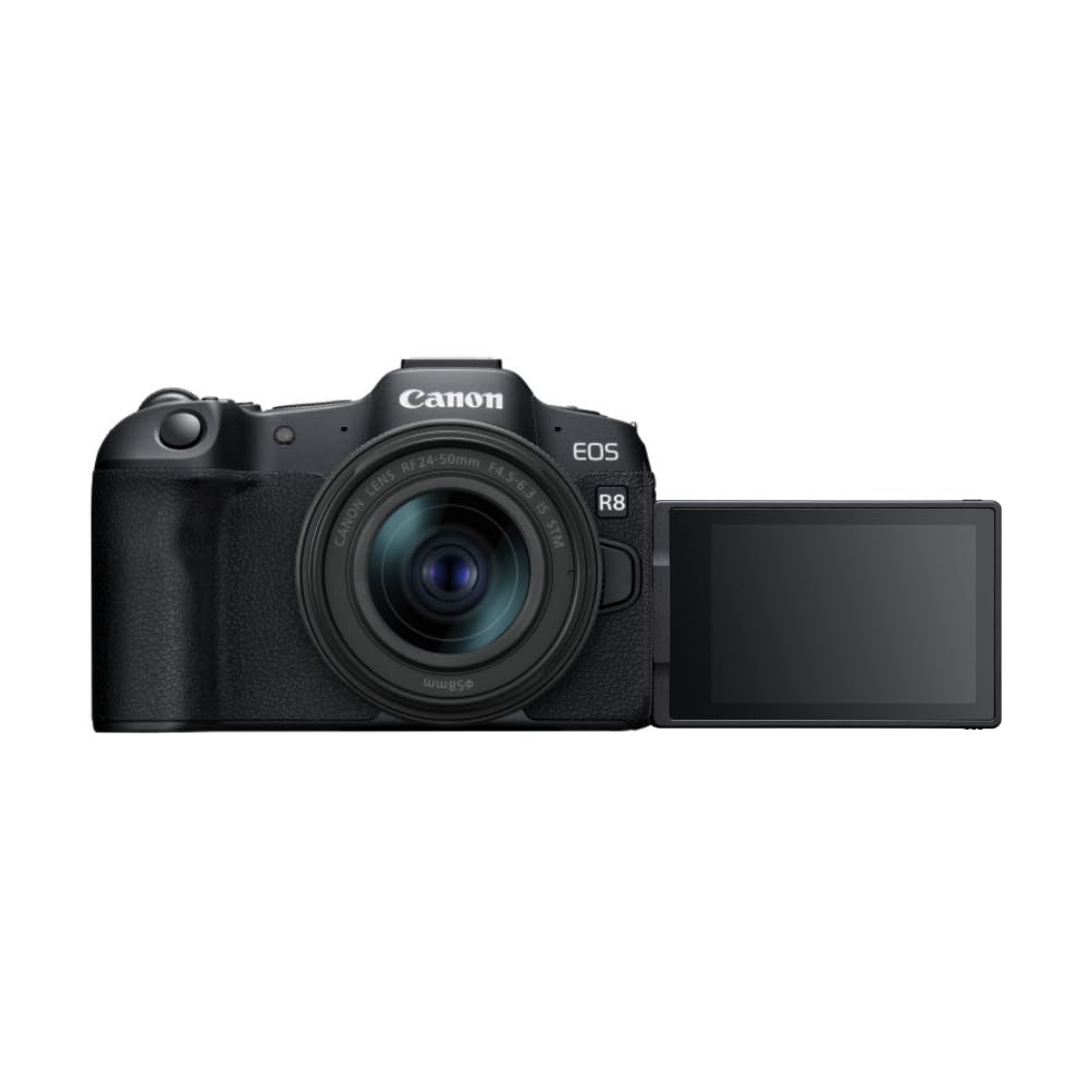 Canon EOS R8+RF 24-50MM F4.5-6.3 IS STM|دوربین بدون آینه فول‌فریم 24.2 مگاپیکسل|تا 40 فریم بر ثانیه پشت سرهم|AF دو پیکسل CMOS II|4K تا 60 فریم بر ثانیه|صفحه نمایش قابل چرخش|بلوتوث و وای‌فای بدنه EOS R8 + لنز RF 24-50 میلی‌متر F4.5-6.3 IS STM