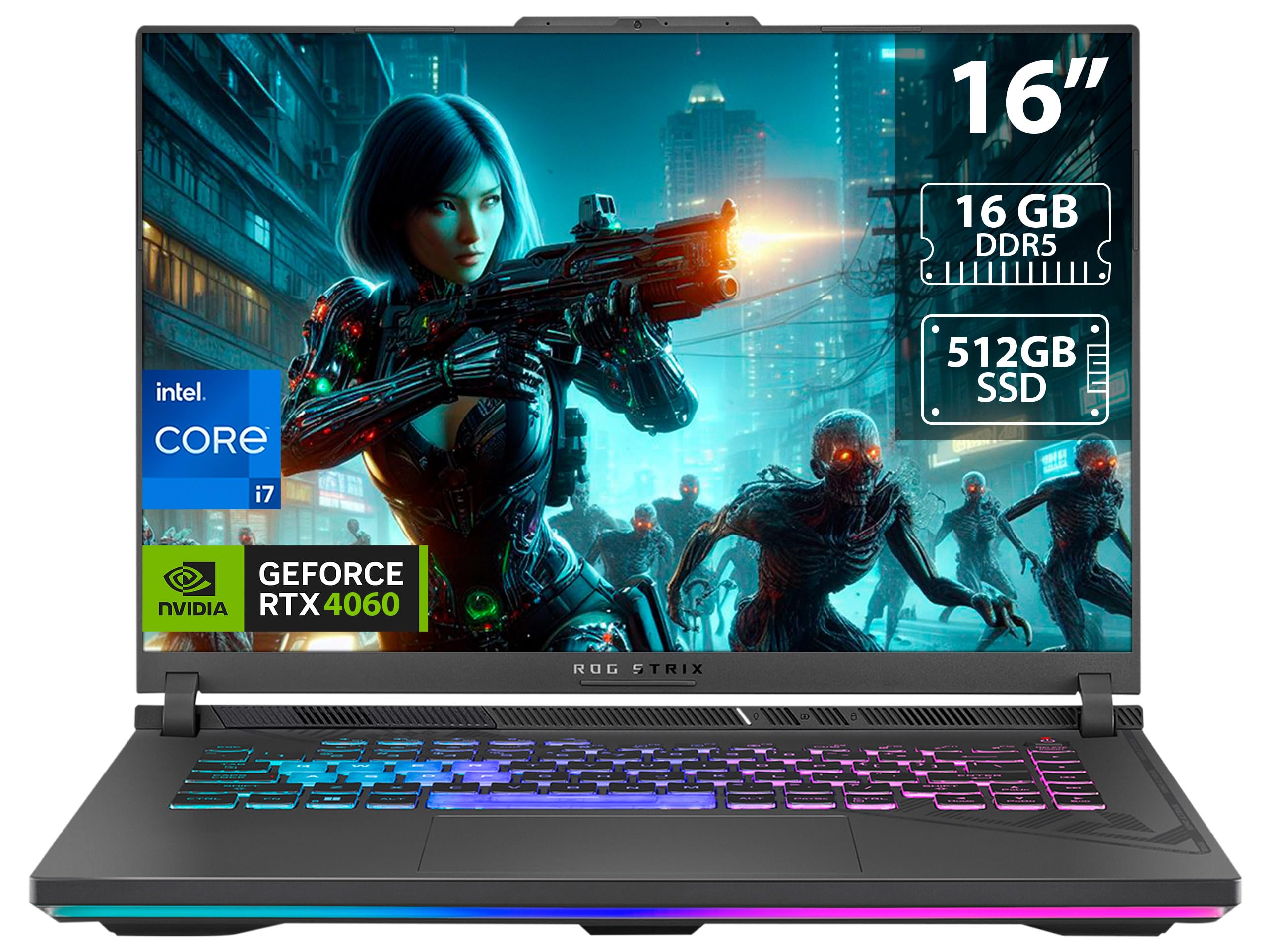 لپ تاپ گیمینگ ASUS ROG Strix G16 (2023)، 16 اینچی 16:10 FHD 165Hz، GeForce RTX 4060، Intel Core i7-13650HX، 16GB DDR5، 512GB PCIe SSD، Wi-Fi 6E، ویندوز 11، G614JV-AS73، رنگ ایکلیپس خاکستری