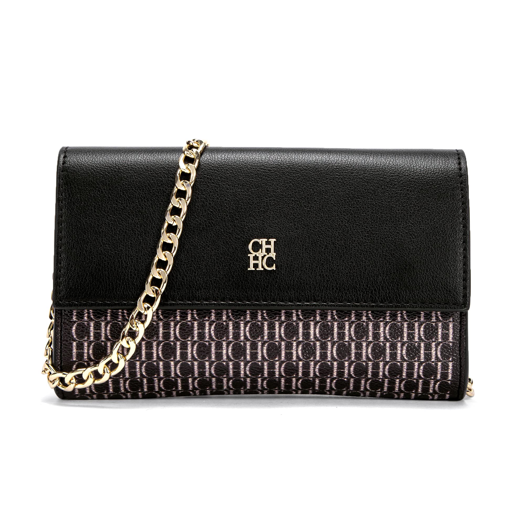 کیف Crossbody CHCH برای زنان، کیف‌های شانه‌ای مد رومی با پرچم زنجیری طلا، کیف‌های شانه‌ای با زنجیر، کیف پرینتی انولوپ شبانه زنانه، کیف شانه‌ای با زنجیر (سیاه)