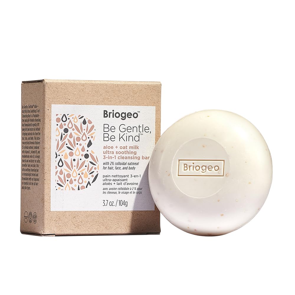 Briogeo Be Gentle Be Kind Aloe + Oat Milk شامپو محافظ و آرام‌بخش 3 در 1، 2% اثرات خوراکی جو دارای حداکثر تمیزی برای تمام بدن، گیاهی، بدون هدررفت، 3.7 اونس