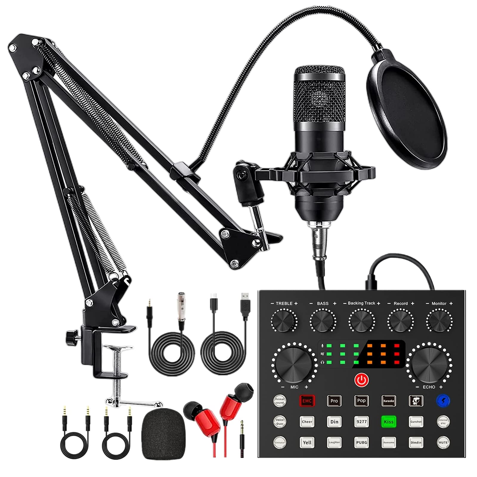 مجموعه تجهیزات پادکست CofeLife، مجموعه میکروفون پادکست BM800 با تغییر دهنده صدا V8s، بسته استودیویی میکروفون کاندنسر برای پادکست، استریم زنده، خوانندگی، کامپیوتر، موبایل، تیک‌تاک و یوتیوب