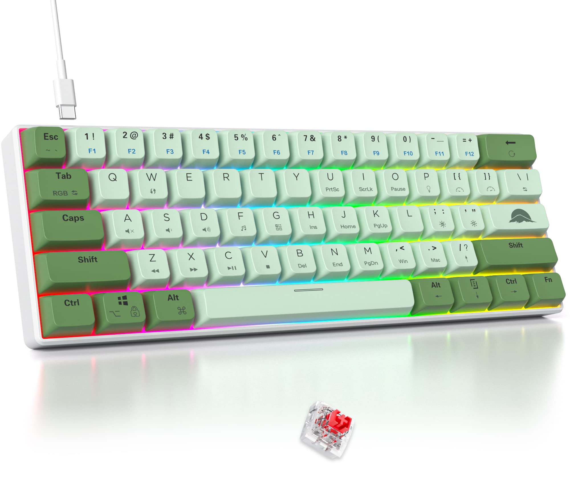 Fogruaden 60 Percent Mechanical Gaming Keyboard, Matcha/Red Switch, RGB Backlit, Mini Wired 60% Keyboard with MDA PBT Keycaps for Win/Mac PC Laptop 61 Matcha/Red Switch