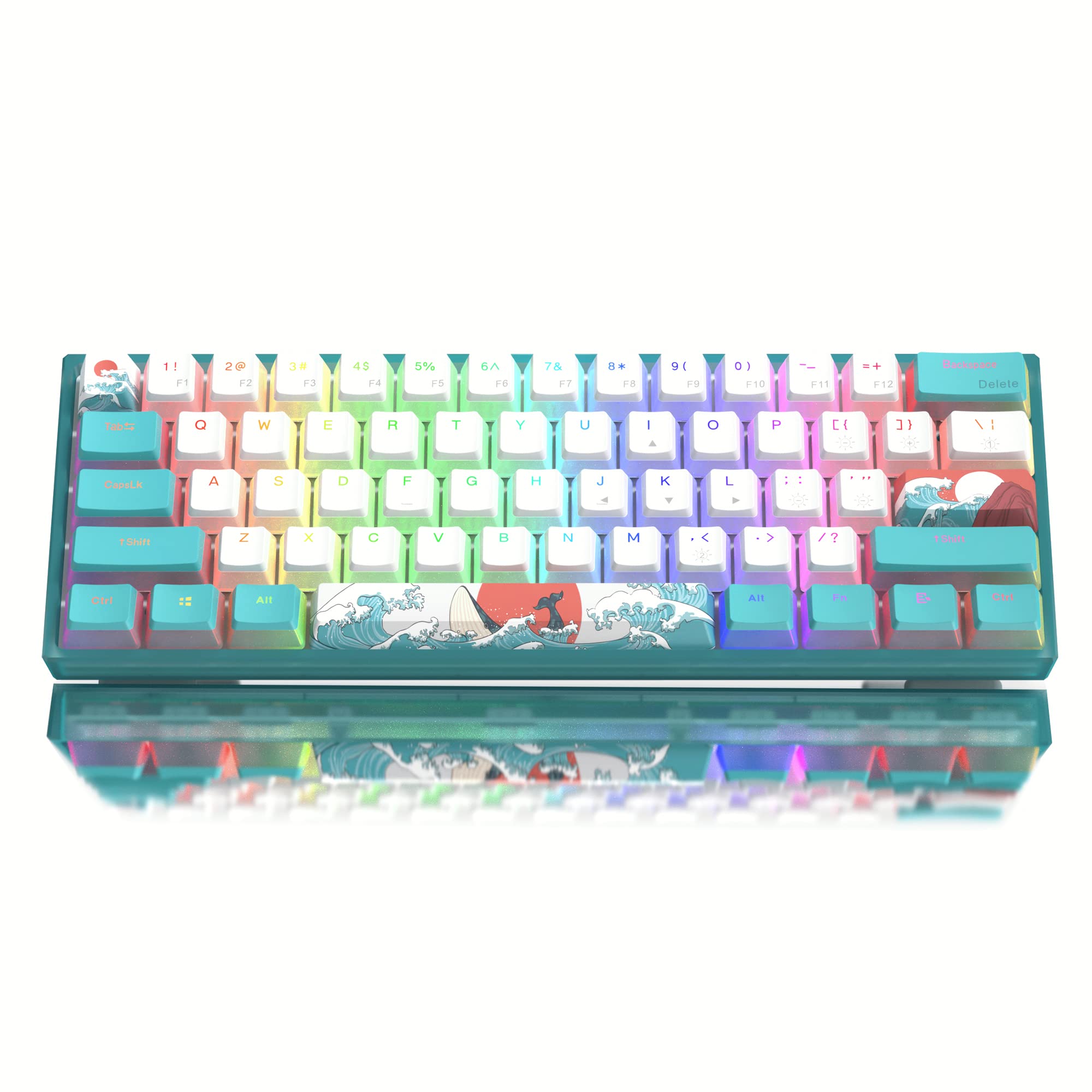 کیبورد مکانیکی باسیم ویک61 ومیر 60٪ ، کیبورد بازی RGB مکانیکی ویک61 ومیر 60٪ ، کیبورد باسیم 60٪ مکانیکی با تم دریای آبی و کیپ‌کپ‌های PBT برای گیمرهای ویندوزی - سوییچ قرمز