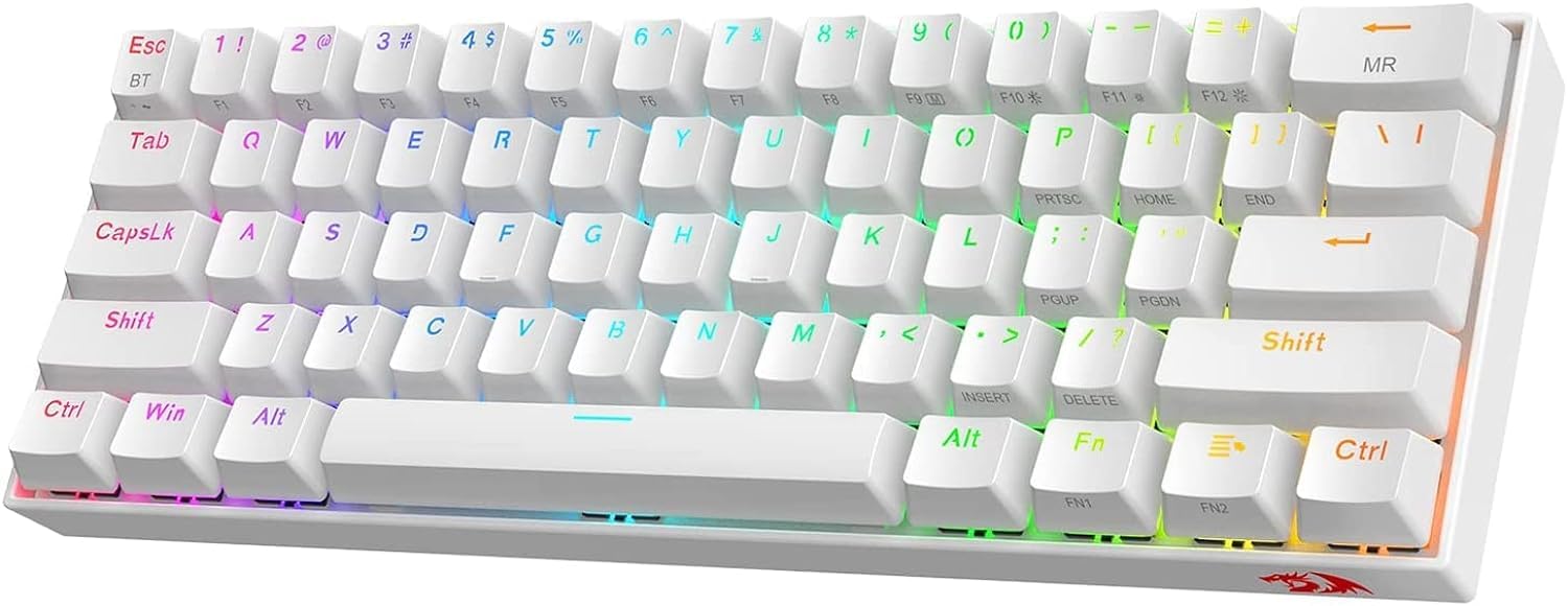 کیبورد بازی بی‌سیم مکانیکی Redragon | K530W-Pro دارای ۶۰% ۶۱ کلید TKL | ۲.۴ گیگاهرتز بلوتوث ۳.۰-۵.۰ یو‌اس‌بی | کیبورد کوچک بازیکن | سوئیچ قهوه‌ای | روشنایی RGB سفید