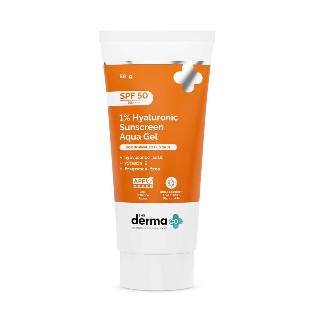 کرم ضدآفتاب ژل آبی دارویی حاوی 1٪ هیالورونیک SPF 50 PA++++ با ویتامین E، بدون چرک سفید، بدون روغن | طیف گسترده UVA/UVB، محافظت در برابر نور آبی و آلودگی، جذب سریع و نرم کننده، 80 گرم
