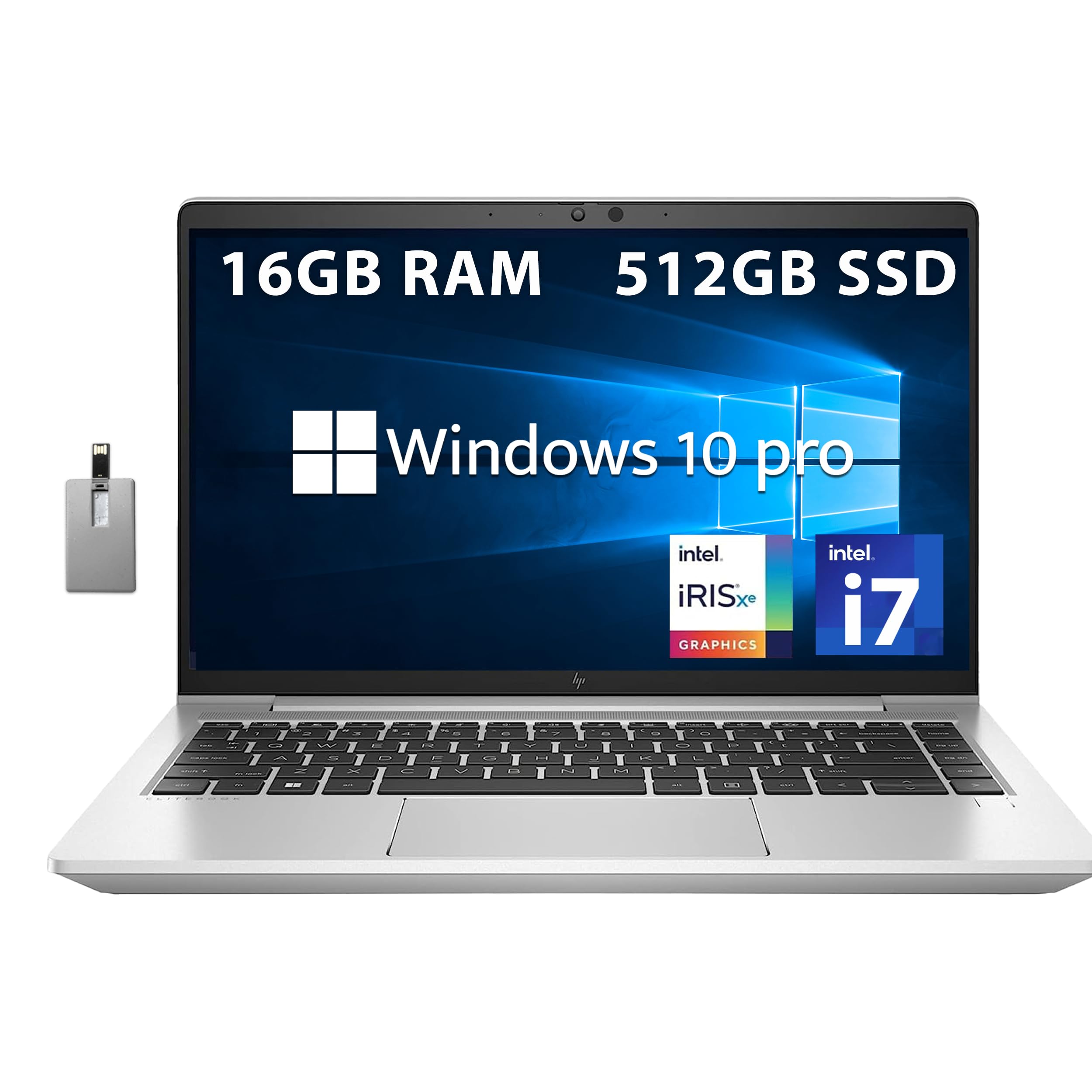 لپ تاپ تجاری HP 2022 EliteBook 640 G9 با صفحه نمایش 14 اینچی FHD، پردازنده نسل 12 اینتل i5-1235U، 16GB RAM، 512GB SSD PCIe، صفحه کلید با نور پس‌زمینه، خواننده اثر انگشت، دوربین 720p، Wi-Fi 6E، ویندوز 10 Pro، رنگ نقره‌ای، همراه با کارت حافظه SnowBell USB 32GB | 16GB | 512GB SSD