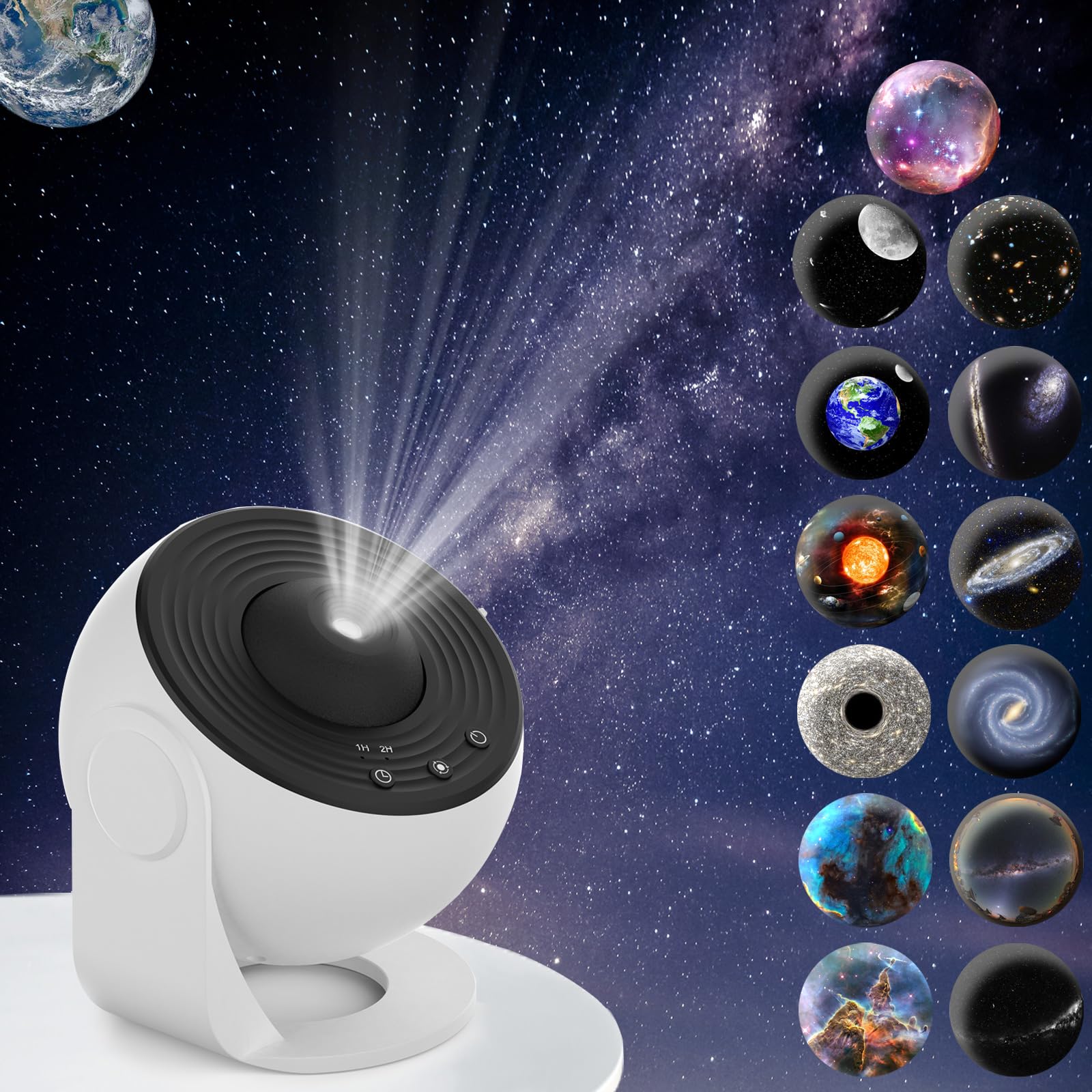 وانسماگو Galaxy پروژکتور، 12 در 1 پروژکتور ستاره‌شناسی سیارات با نور شب بی‌نهایت واقع‌گرای با سیستم خورشیدی، ماه و صورت فلکی برای کودکان و بزرگسالان در تزیین اتاق خواب، سقف خانه، تئاتر خانگی و اتاق نشیمن مدل GP-01