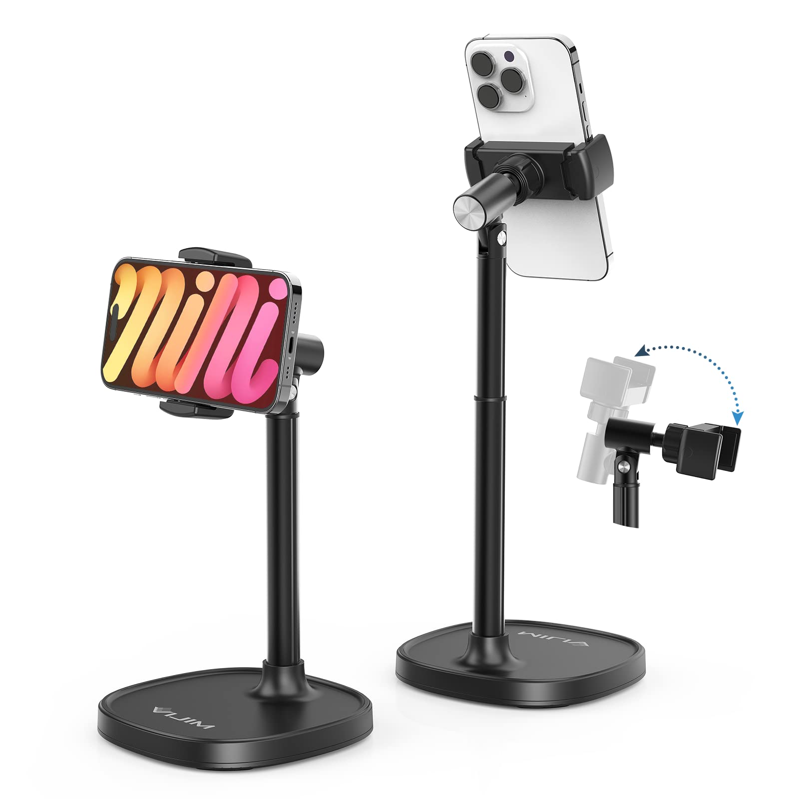 پایه موبایل ULANZI برای میز، Vijim HP004 نگهدارنده قابل تنظیم ارتفاع و زاویه موبایل، پایه چرخشی ۳۶۰ درجه برای میز مخصوص iPhone، Samsung و تمامی مدل‌های موبایل رنگ مشکی
