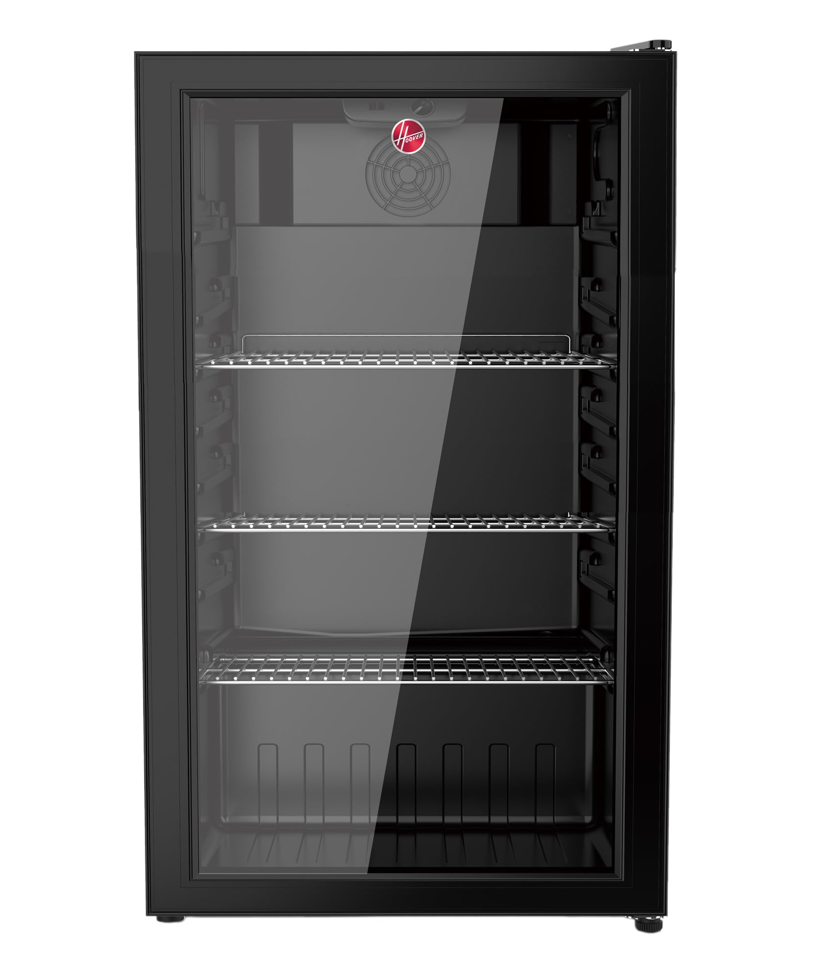 هوور 117L یخچال نوشیدنی با یک درب، یخچال ایستاده، 3 قفسه سیمی، منطقه دمای تک، 5-18°C، با نور LED، نوشابه و نوشیدنی‌های نرم، گارانتی 1 ساله، مشکی - HBC-K117B 117 لیتر