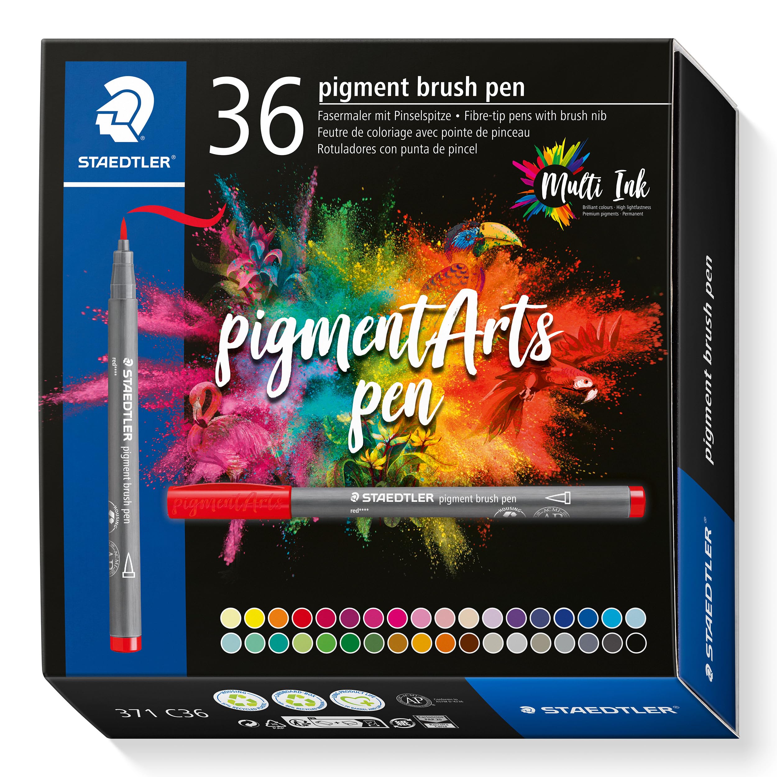 قلم فرش مداد پیگمنتی STAEDTLER 371 C36 - رنگهای اصلی متنوع (بسته ۳۶ عددی)، بسته اصلی ۳۶ عددي