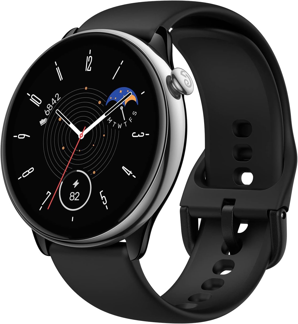 ساعت هوشمند Amazfit GTR Mini با قطر 43 میلی‌متر، عمر باتری 14 روزه، سیستم موقعیت‌یابی GPS، امکان استفاده از برنامه فیتنس هوش مصنوعی، نظارت بر ضربان قلب و کیفیت خواب، بیش از 120 حالت ورزشی، مقاومت در برابر آب 5 اتمسفر، قابل استفاده با گوشی‌های اندروید و آیفون، رنگ مشکی
