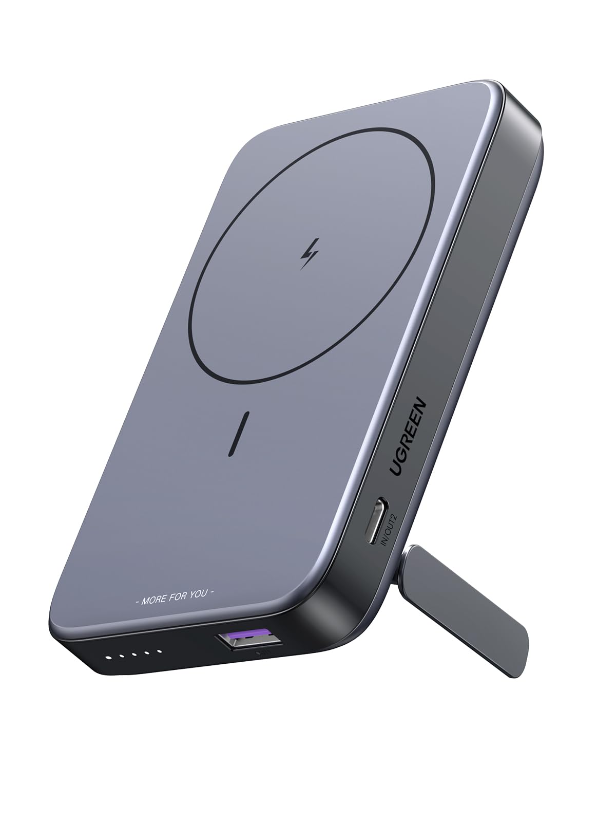 پاور بانک بی‌سیم UGREEN 10000 میلی آمپر ساعت، شارژر قابل حمل Magsafe با پایه قابل تنظیم مغناطیسی، طراحی شده برای باتری پک Magsafe، شارژر قابل حمل شارژ سریع PD 20W USB-C برای آیفون 12-16، فضای خاکستری